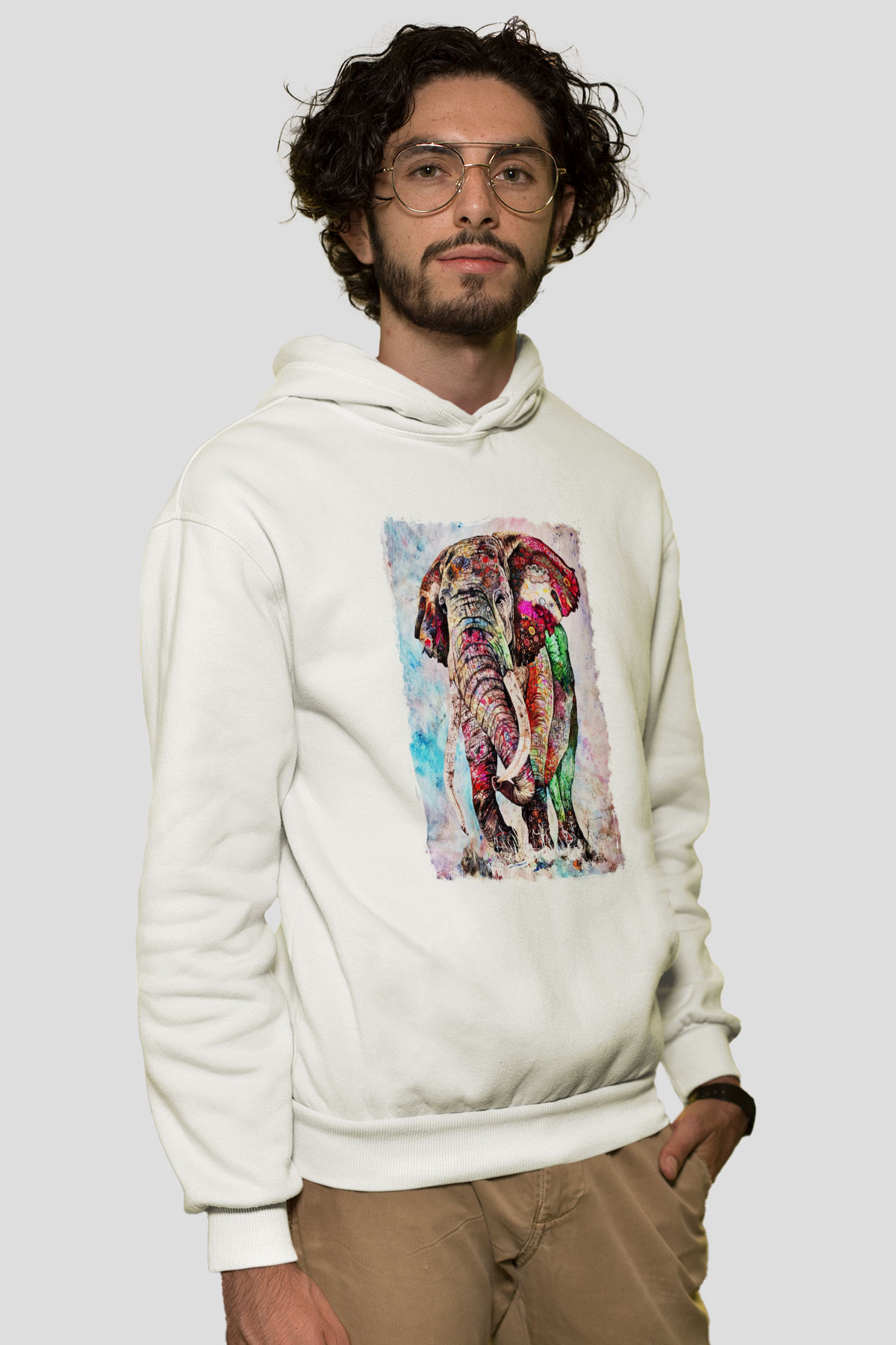 Fil Beyaz Unisex Kapşonlu Sweatshirt