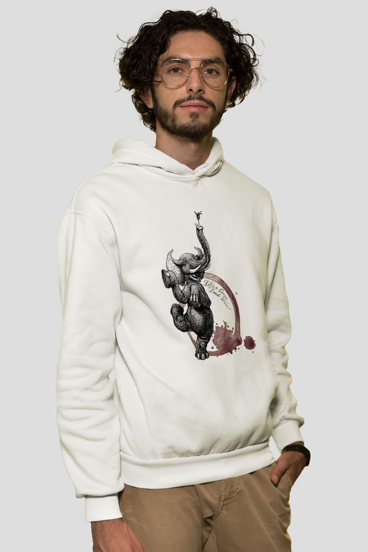 Fil Beyaz Unisex Kapşonlu Sweatshirt