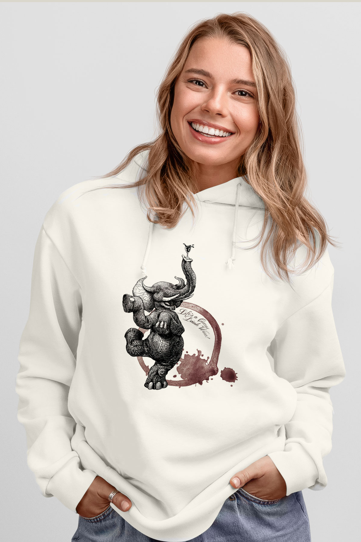 Fil Beyaz Unisex Kapşonlu Sweatshirt