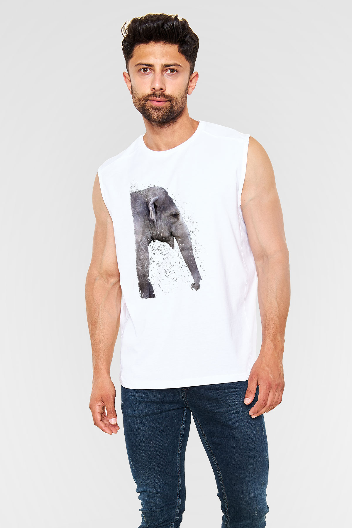 Fil Beyaz Unisex Kolsuz Tişört