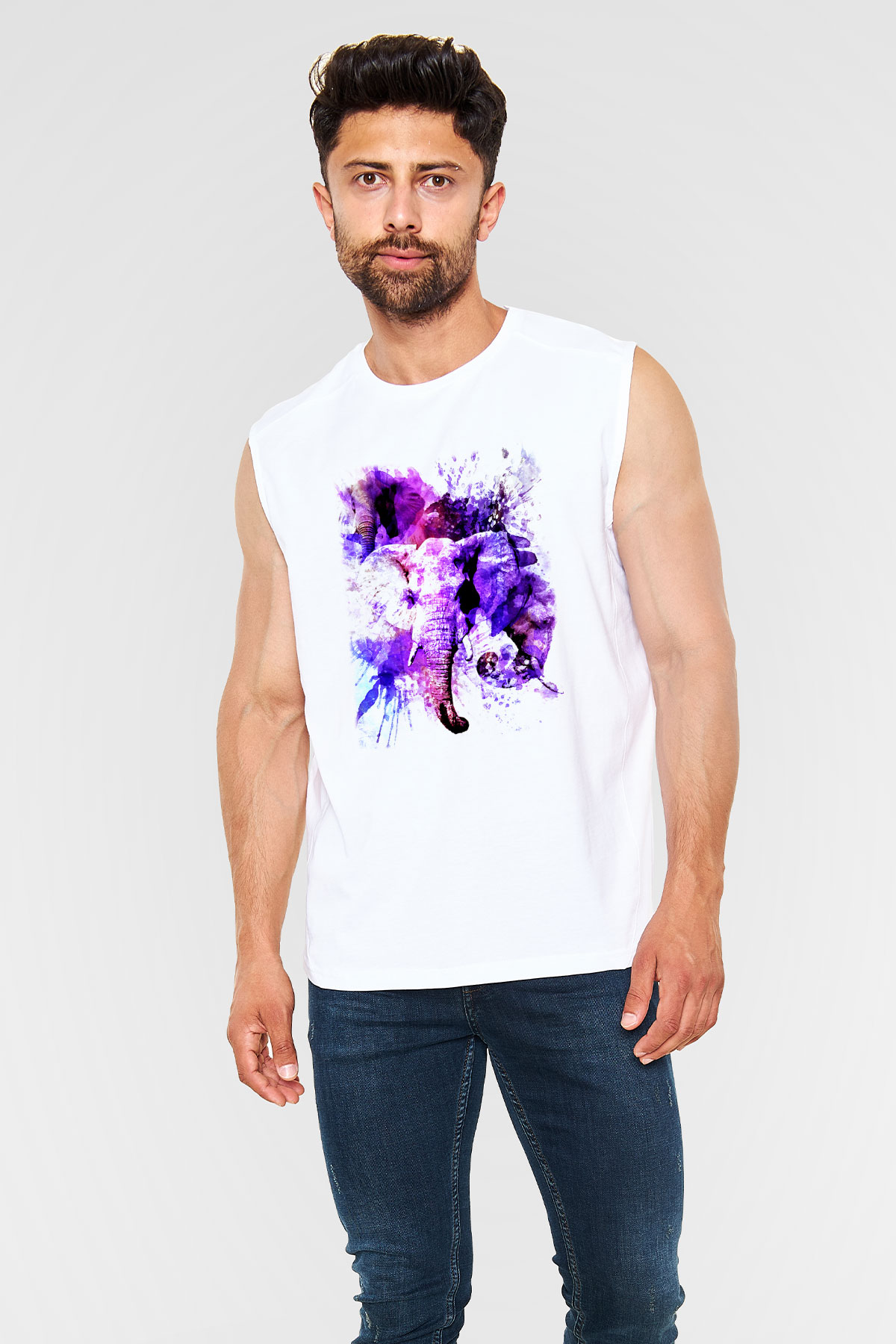 Fil Beyaz Unisex Kolsuz Tişört