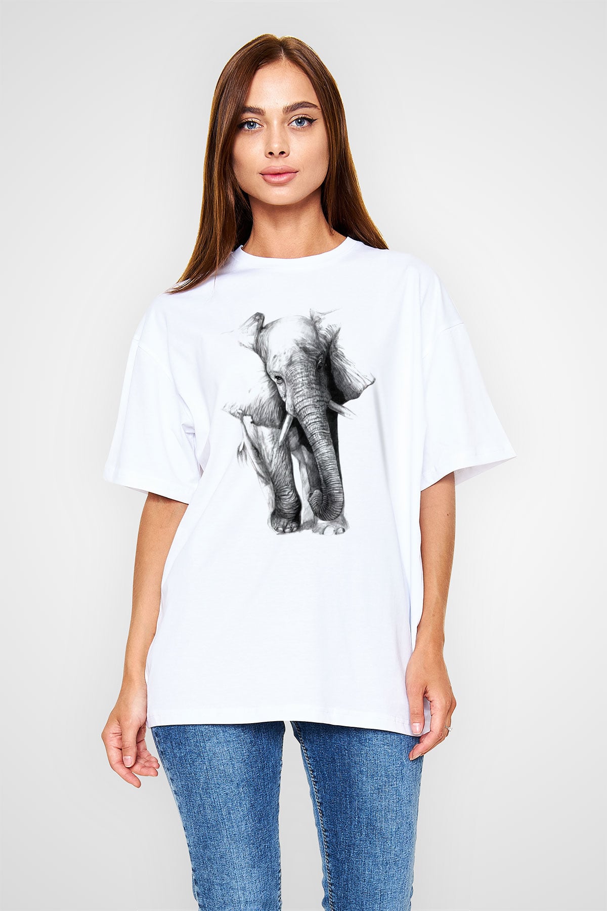 Fil Beyaz Unisex Oversize Tişört T-Shirt