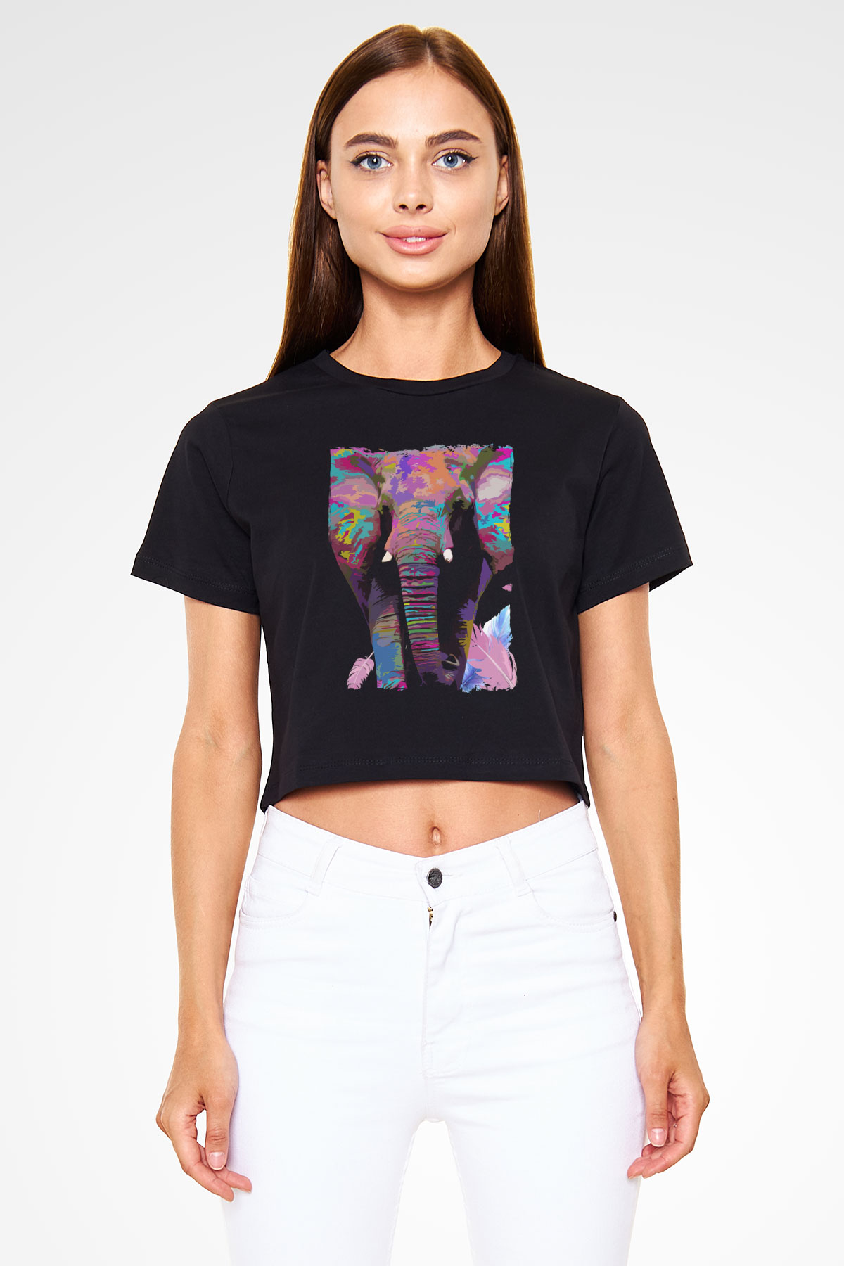 Fil Siyah  Crop Top Tişört