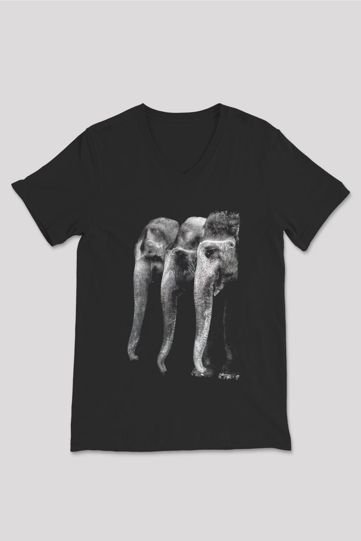 Fil Siyah Unisex V Yaka Tişört