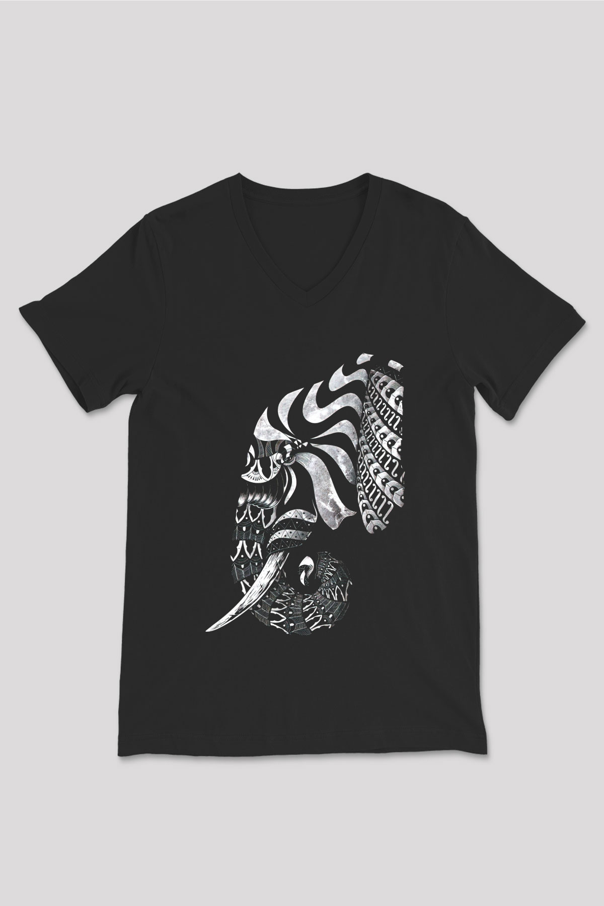 Fil Siyah Unisex V Yaka Tişört