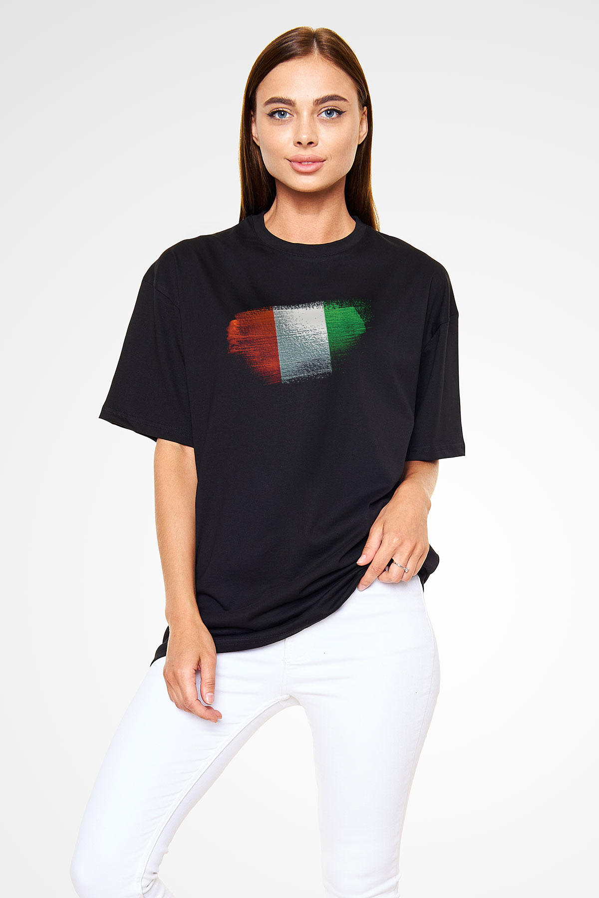 Fildişi Sahili - İvory Coast Bayrağı Baskılı Unisex Siyah Oversize Tişört