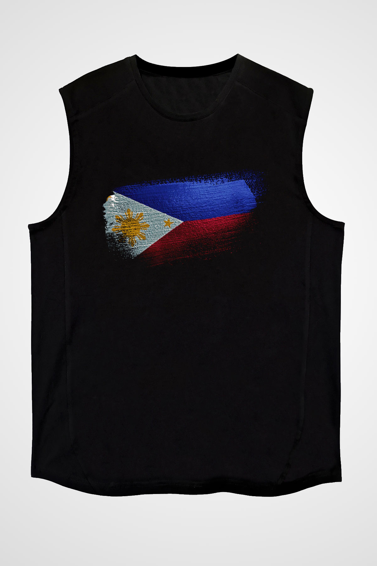 Filipinler - Philippines Bayrağı Baskılı Unisex Siyah Kolsuz Tişört