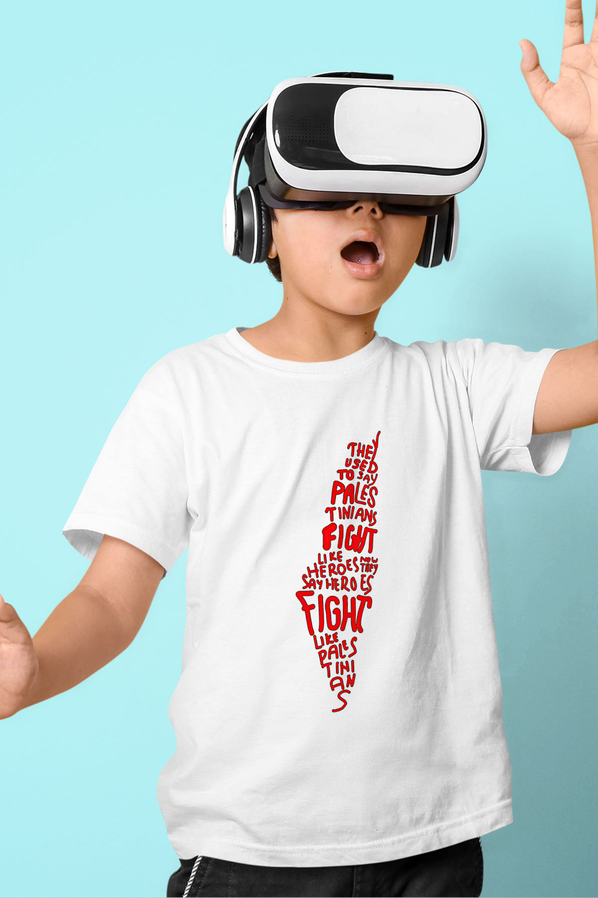 Filistin Baskılı Beyaz Unisex Beyaz Çocuk Tişört - Tshirt
