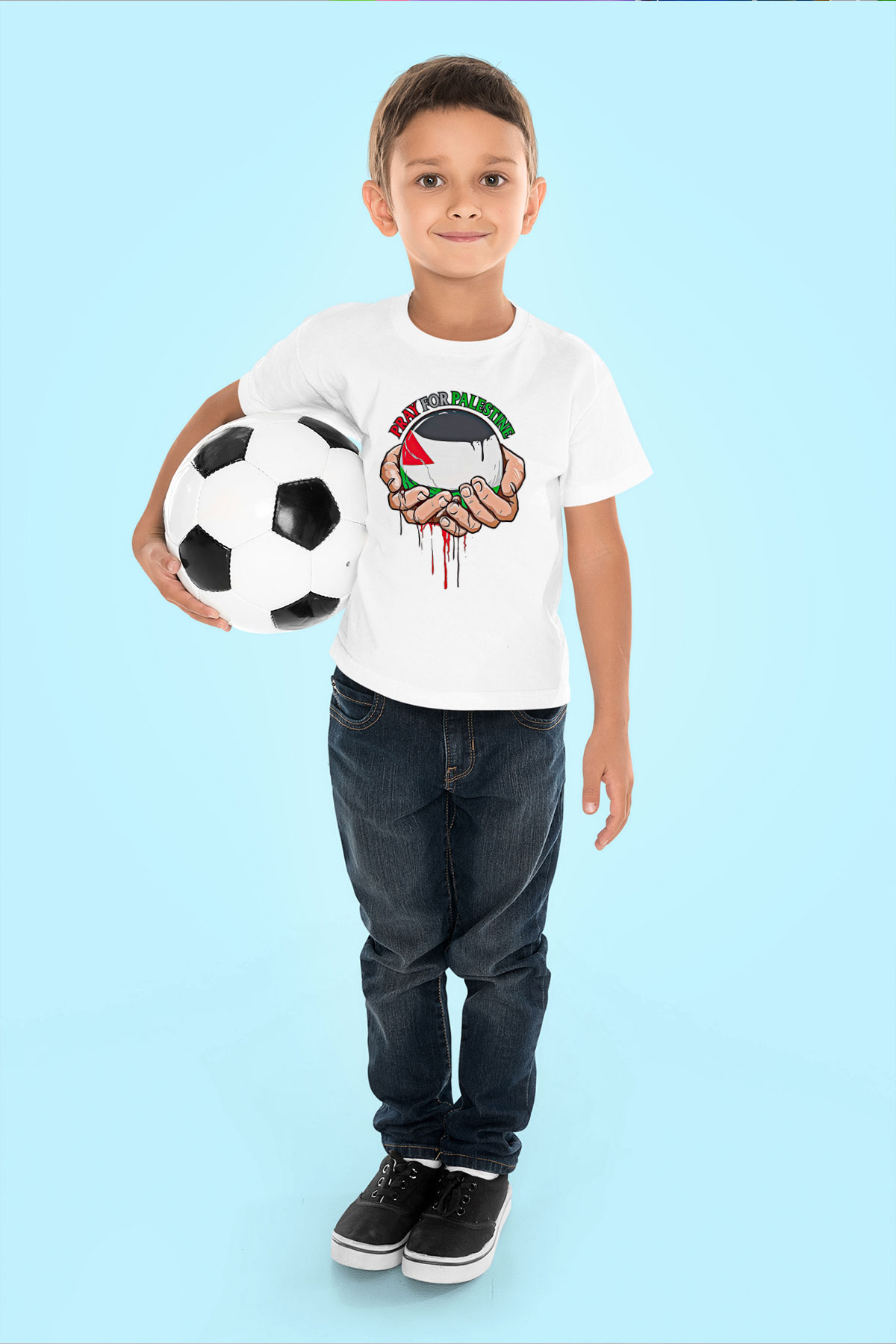 Filistin Baskılı Beyaz Unisex Beyaz Çocuk Tişört - Tshirt