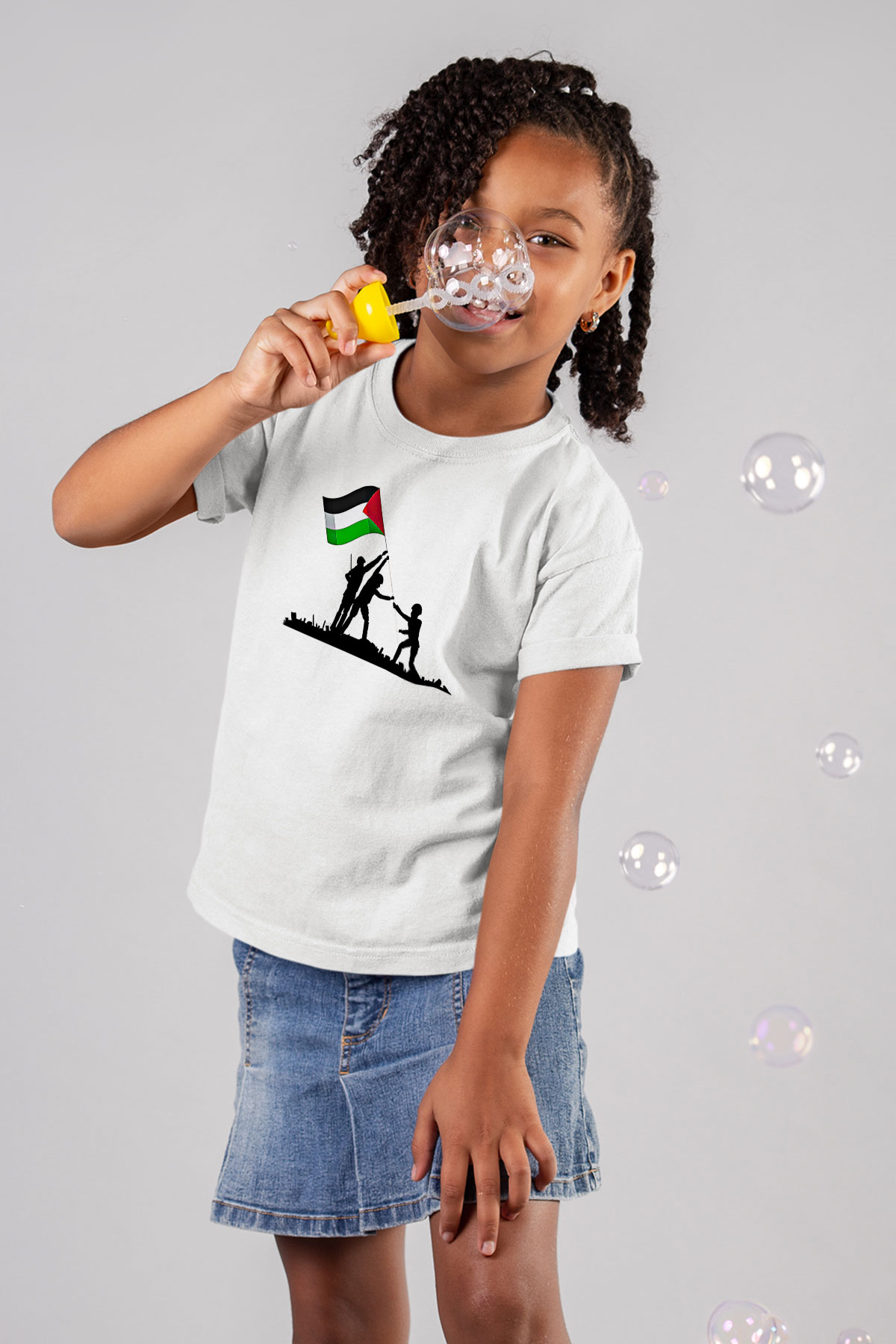 Filistin Baskılı Beyaz Unisex Beyaz Çocuk Tişört - Tshirt