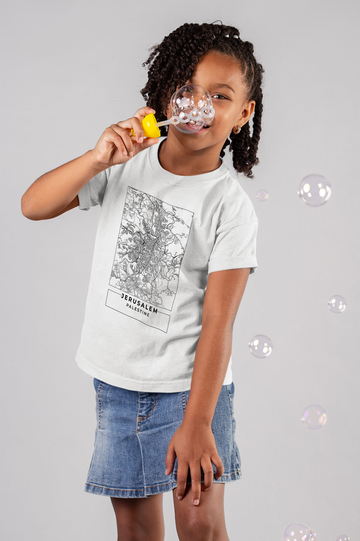 Filistin Baskılı Beyaz Unisex Beyaz Çocuk Tişört - Tshirt