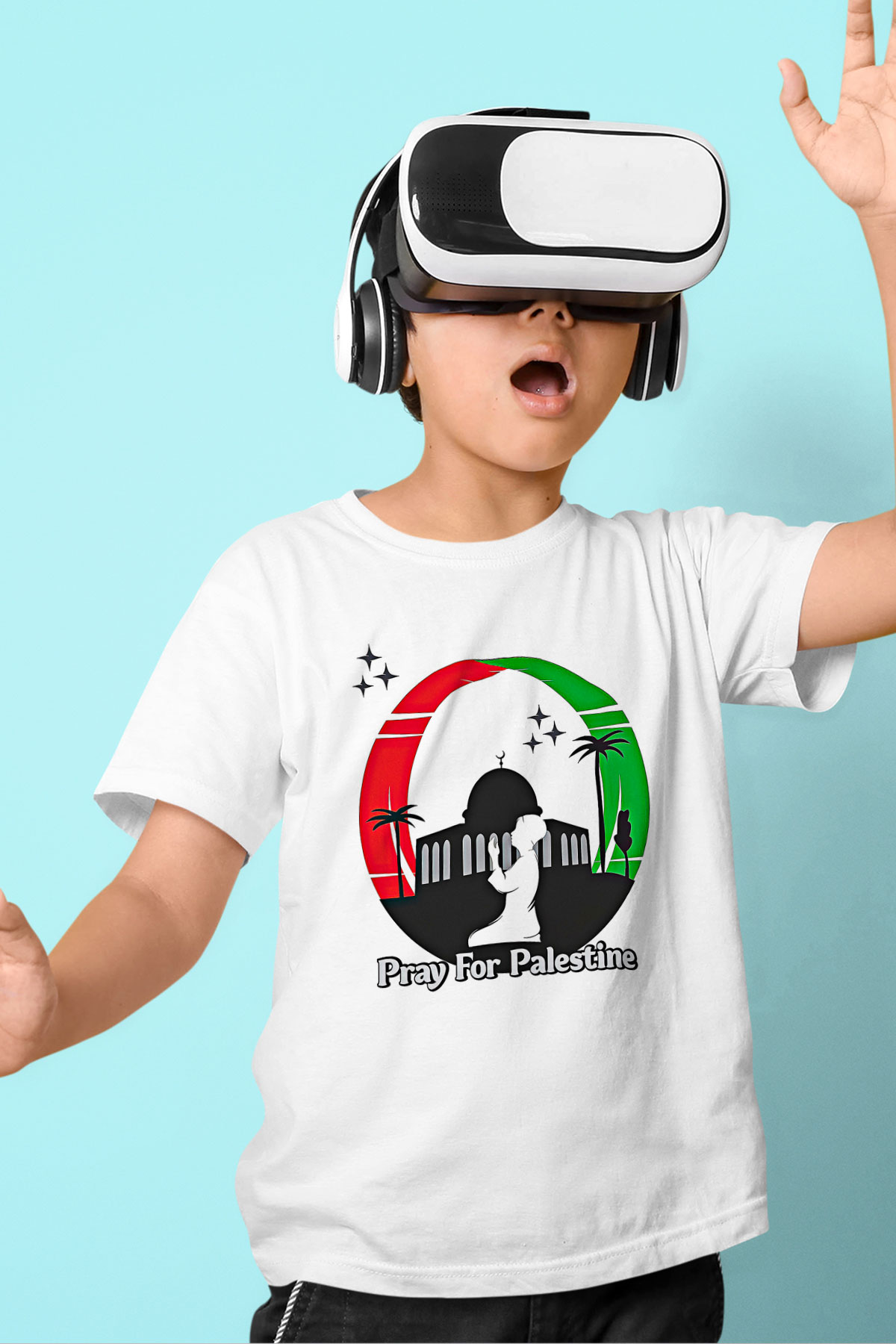 Filistin Baskılı Beyaz Unisex Beyaz Çocuk Tişört - Tshirt