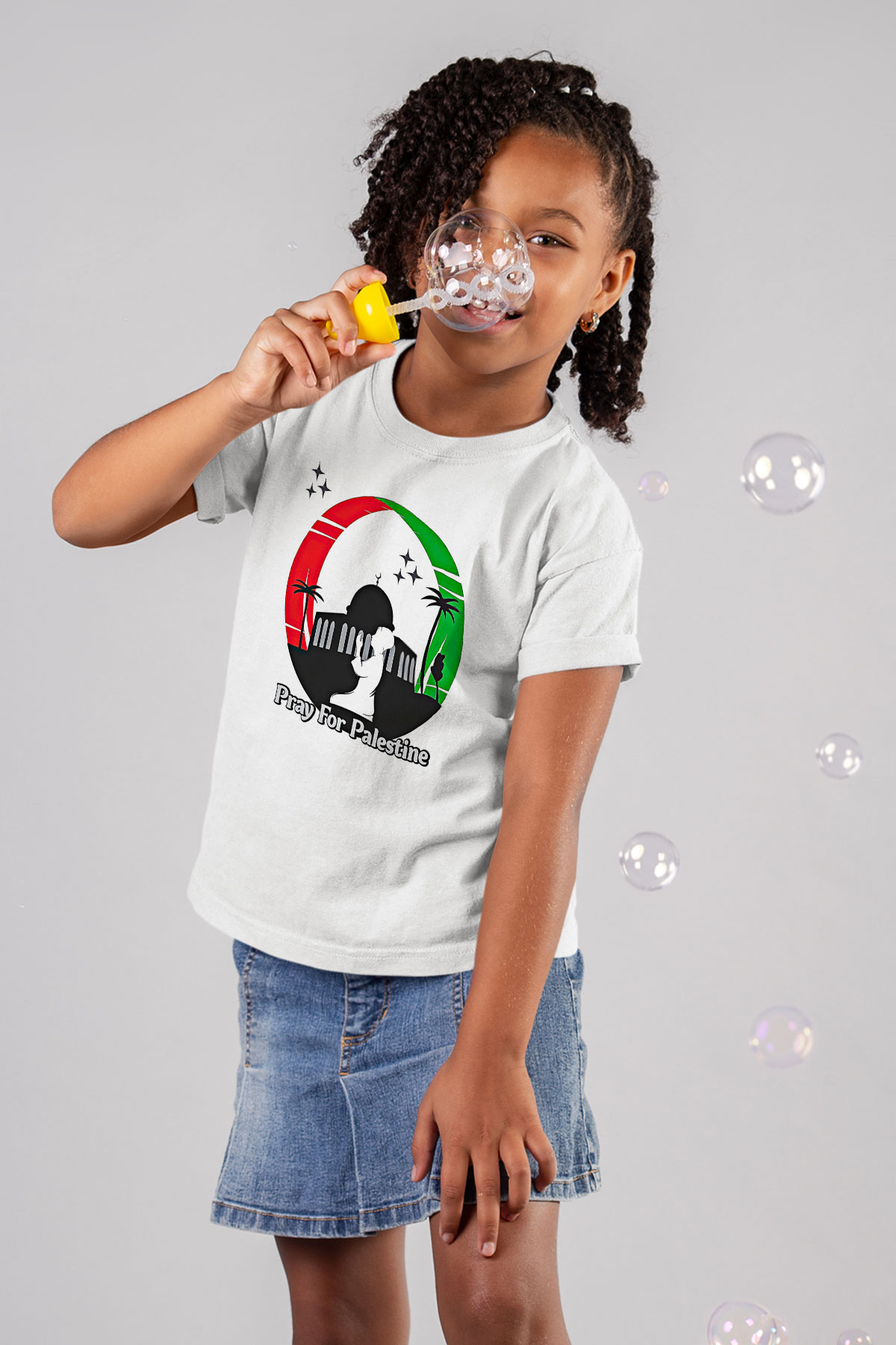 Filistin Baskılı Beyaz Unisex Beyaz Çocuk Tişört - Tshirt