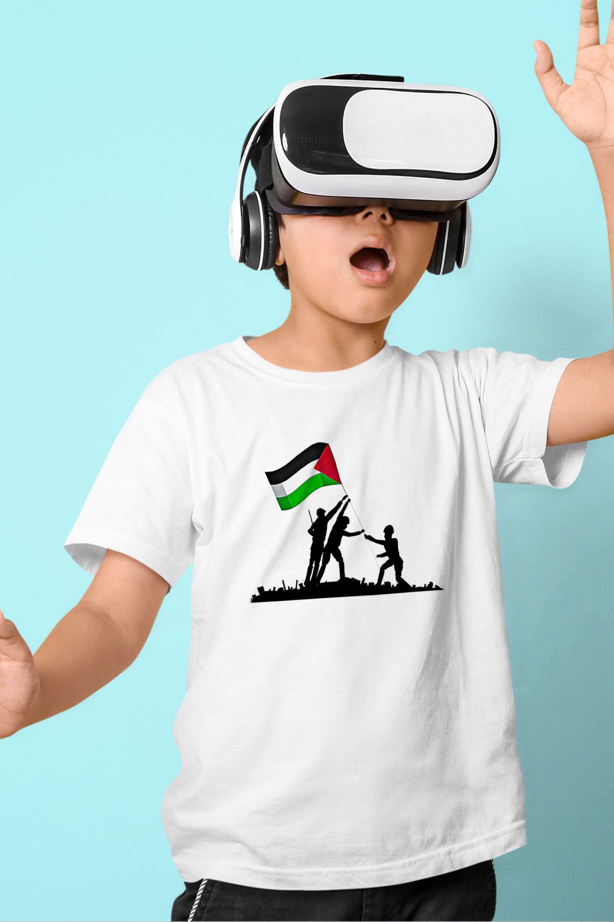 Filistin Baskılı Beyaz Unisex Beyaz Çocuk Tişört - Tshirt