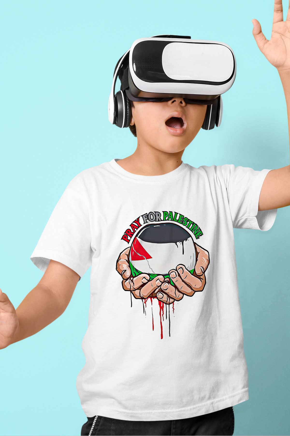 Filistin Baskılı Beyaz Unisex Beyaz Çocuk Tişört - Tshirt