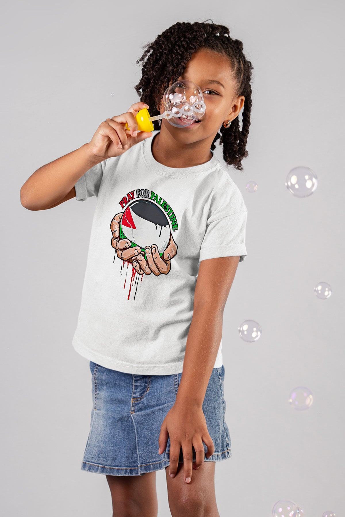 Filistin Baskılı Beyaz Unisex Beyaz Çocuk Tişört - Tshirt