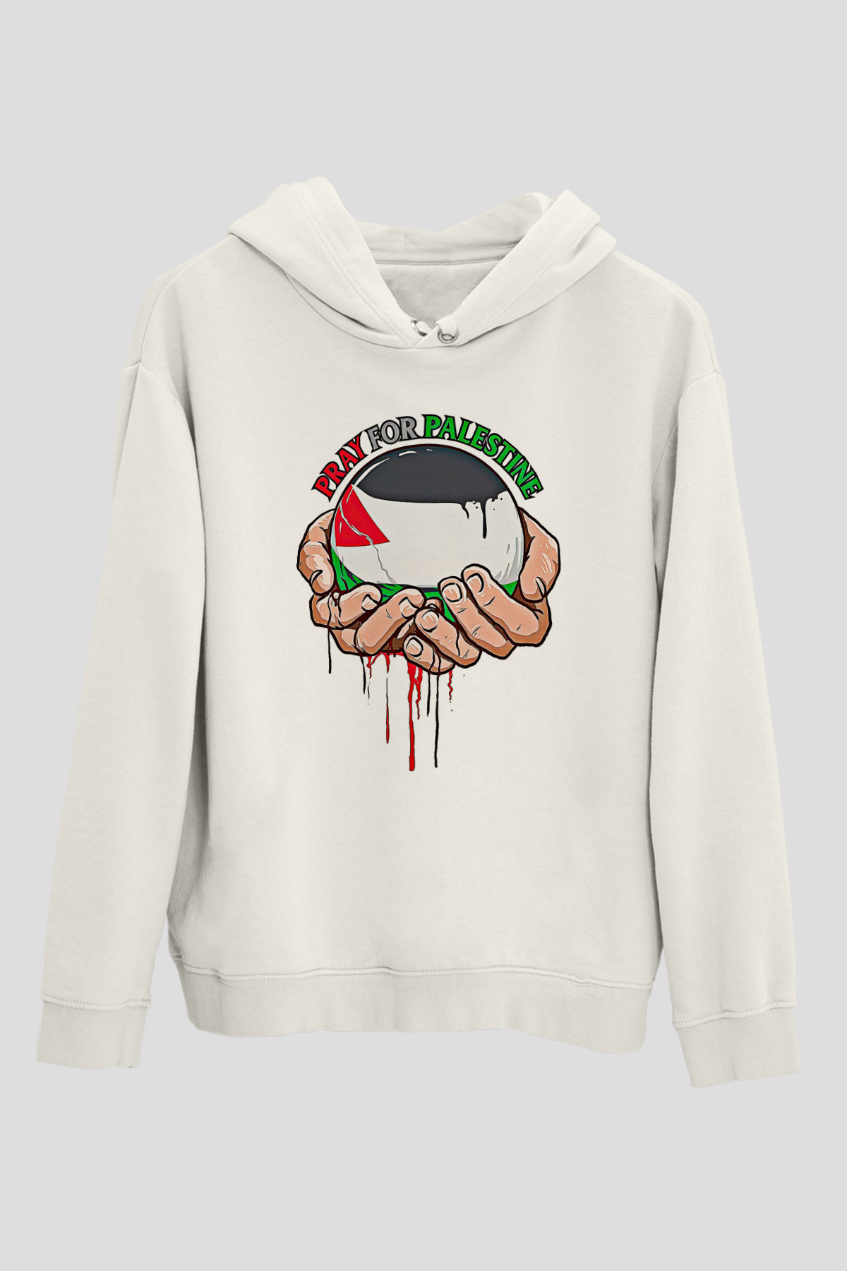 Filistin Baskılı Beyaz Unisex Kapüşonlu Sweatshirt