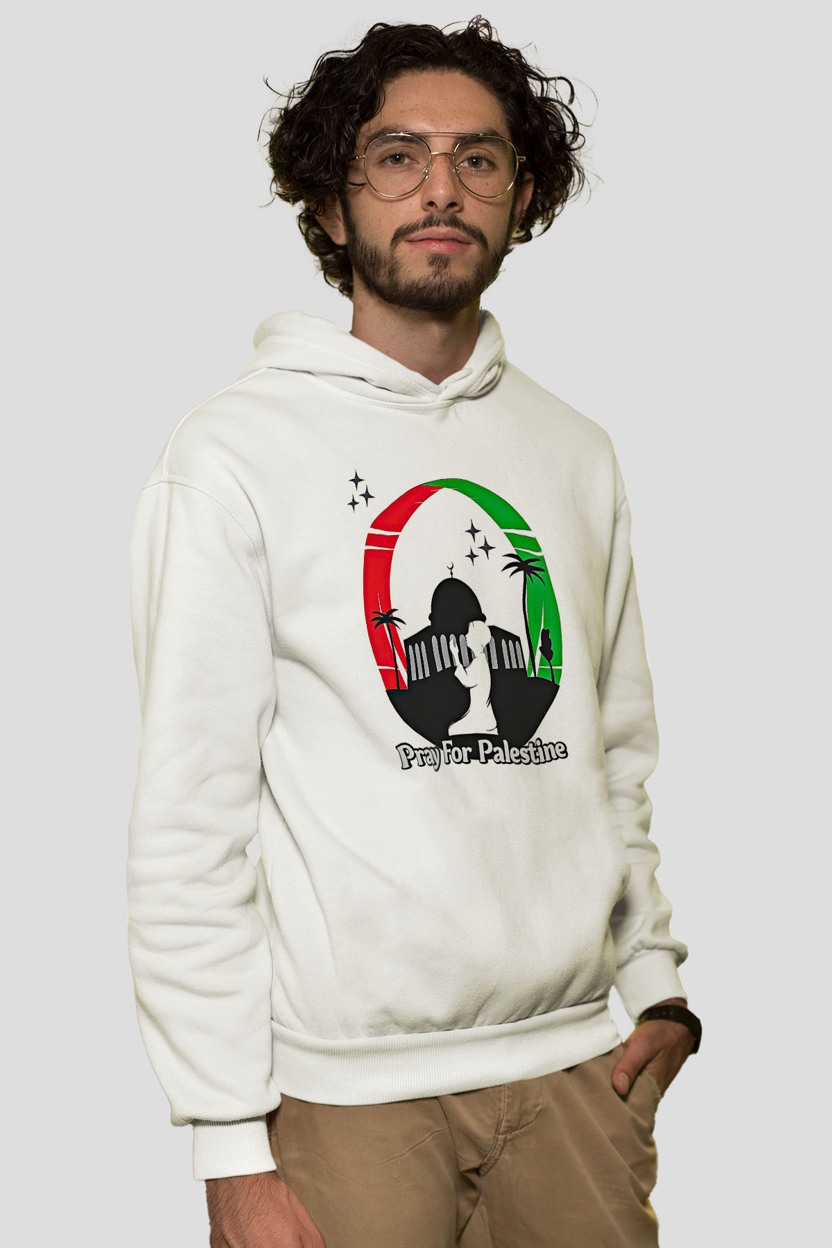 Filistin Baskılı Beyaz Unisex Kapüşonlu Sweatshirt