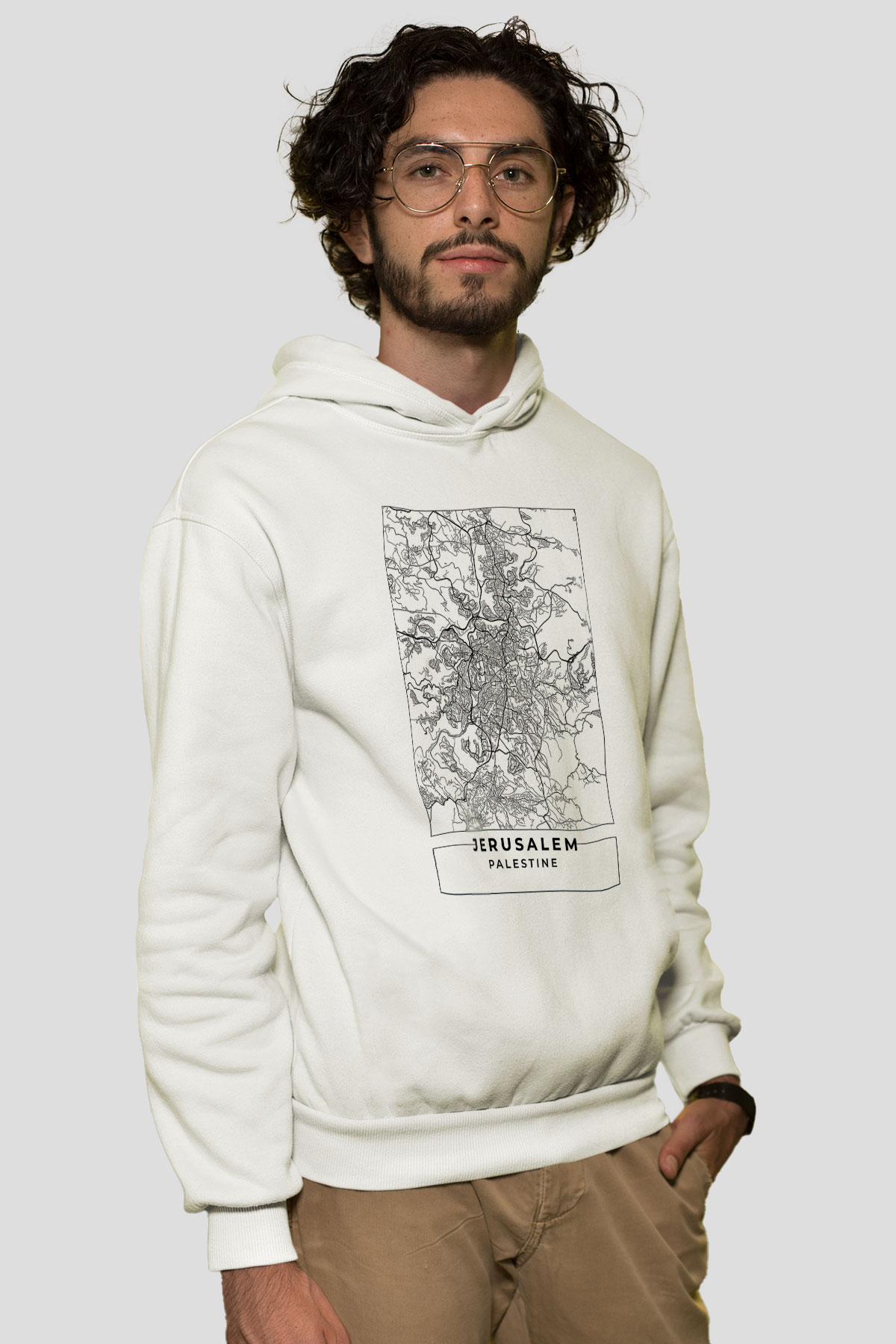 Filistin Baskılı Beyaz Unisex Kapüşonlu Sweatshirt