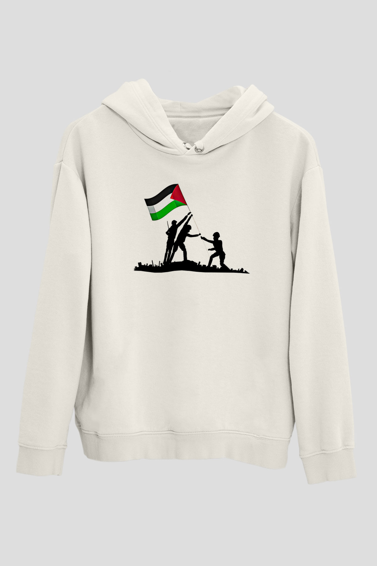 Filistin Baskılı Beyaz Unisex Kapüşonlu Sweatshirt