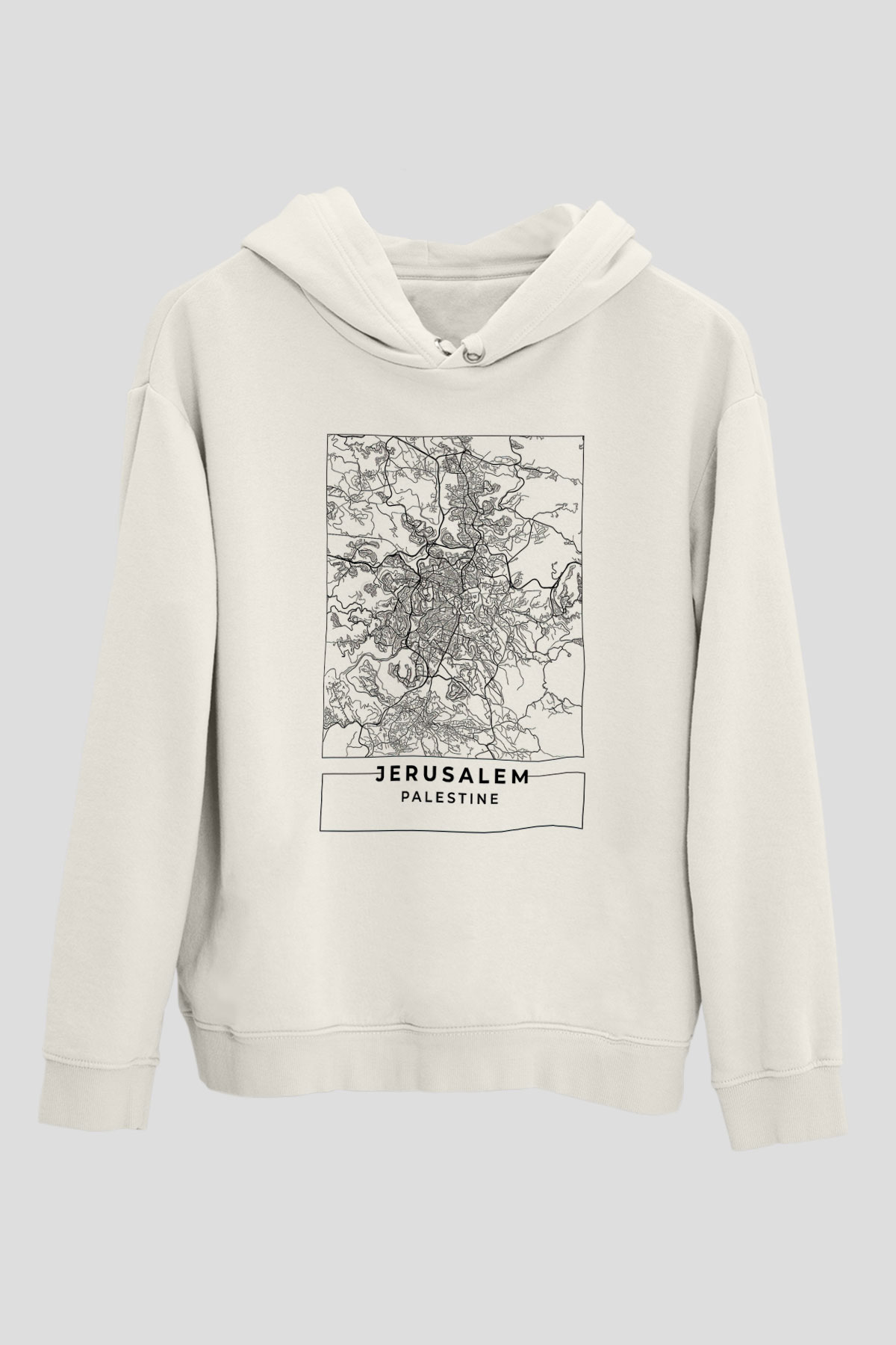 Filistin Baskılı Beyaz Unisex Kapüşonlu Sweatshirt