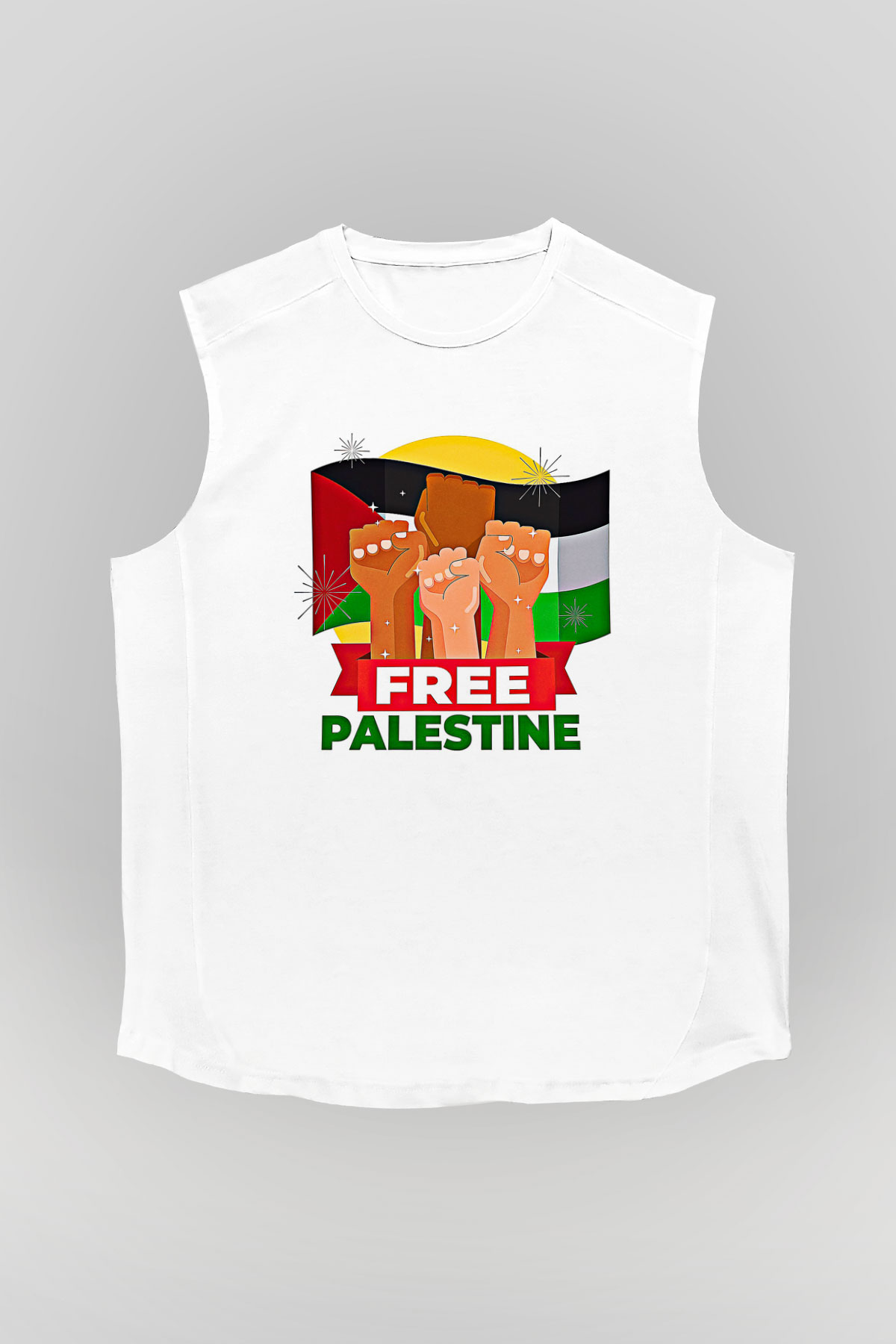 Filistin Baskılı Beyaz Unisex Kolsuz Tişört - Tshirt