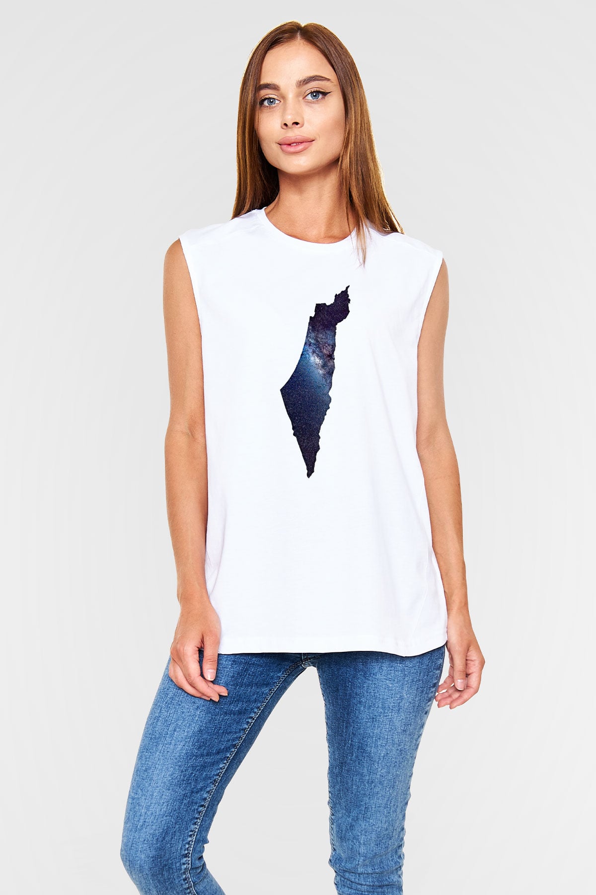 Filistin Baskılı Beyaz Unisex Kolsuz Tişört - Tshirt