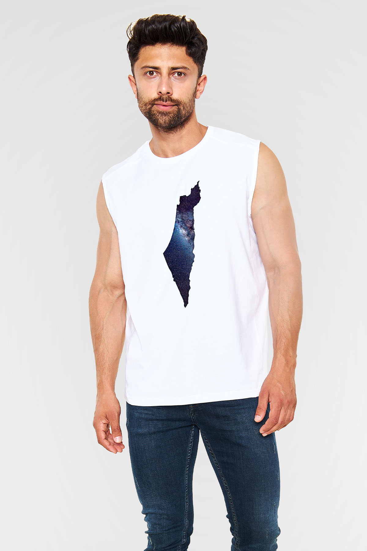Filistin Baskılı Beyaz Unisex Kolsuz Tişört - Tshirt