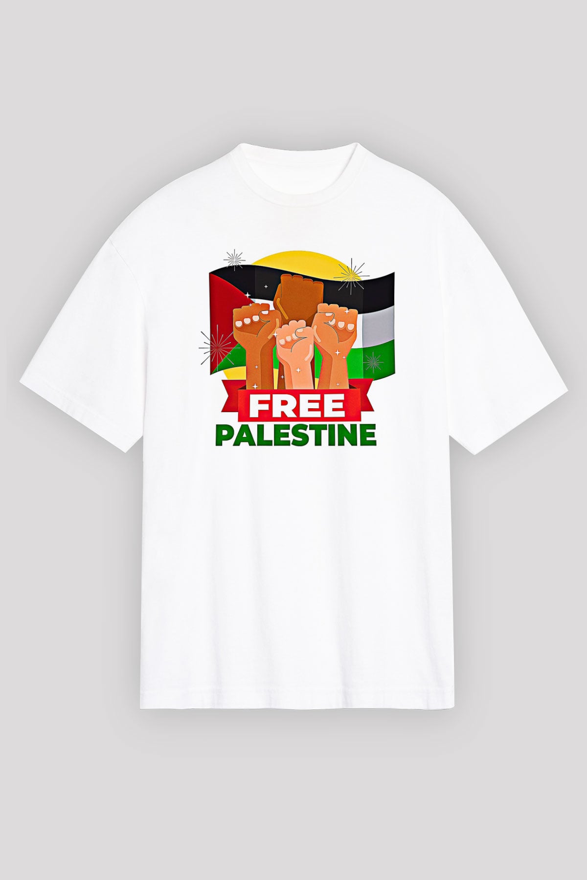Filistin Baskılı Beyaz Unisex Oversize Tişört - Tshirt