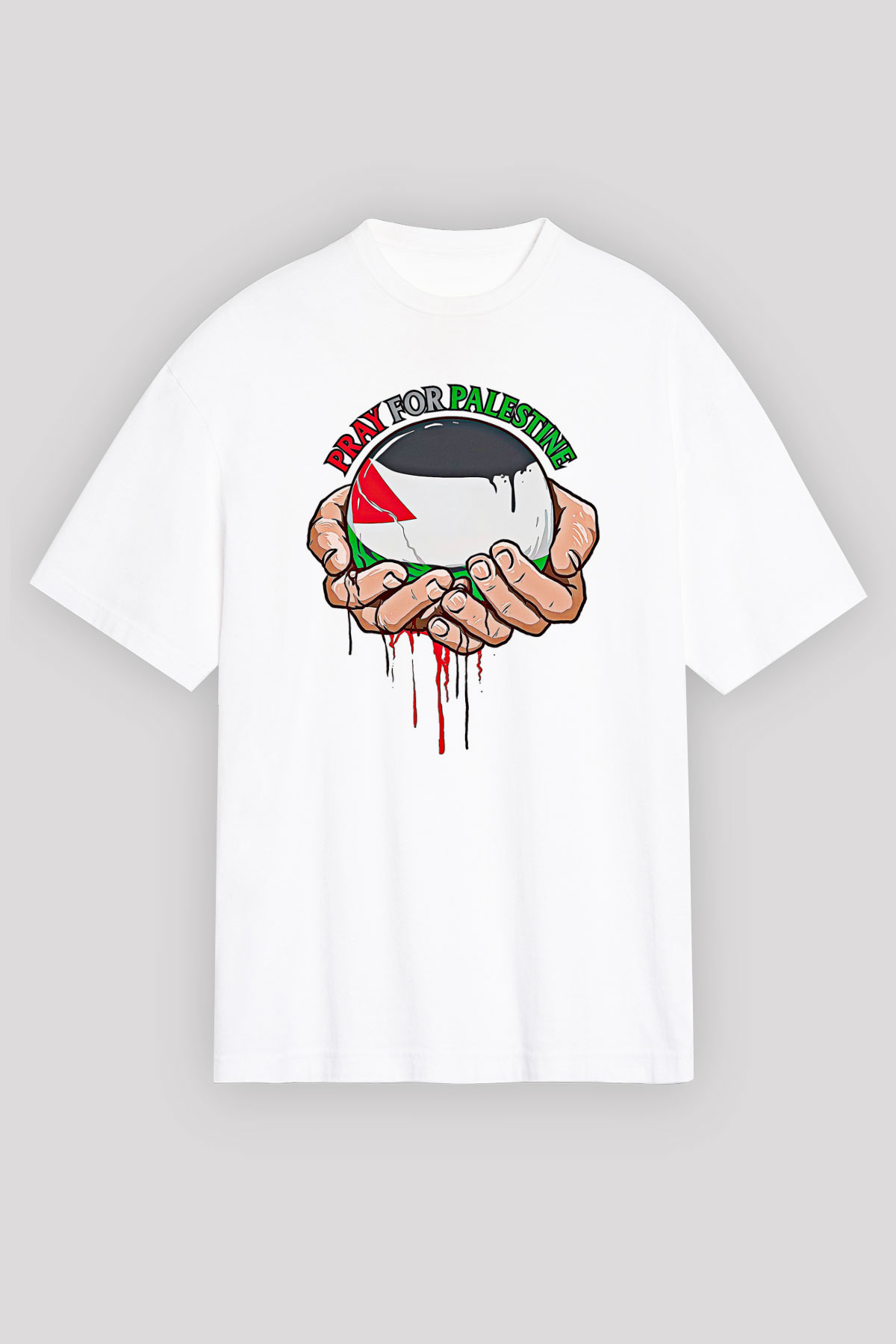 Filistin Baskılı Beyaz Unisex Oversize Tişört - Tshirt