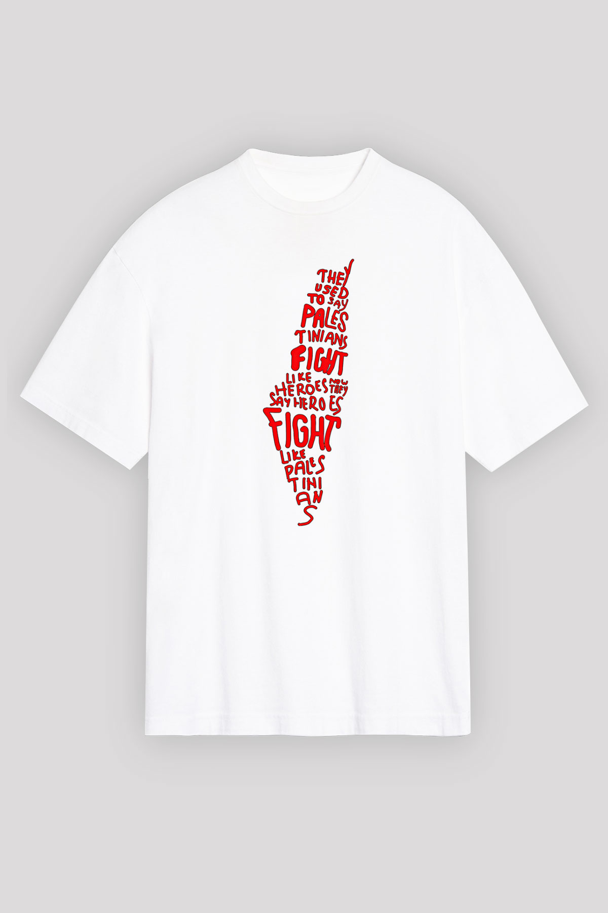 Filistin Baskılı Beyaz Unisex Oversize Tişört - Tshirt