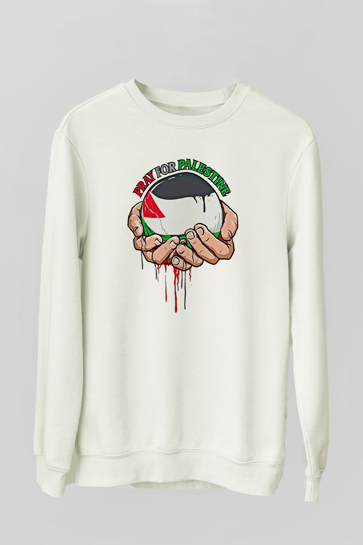 Filistin Baskılı Beyaz Unisex Sweatshirt