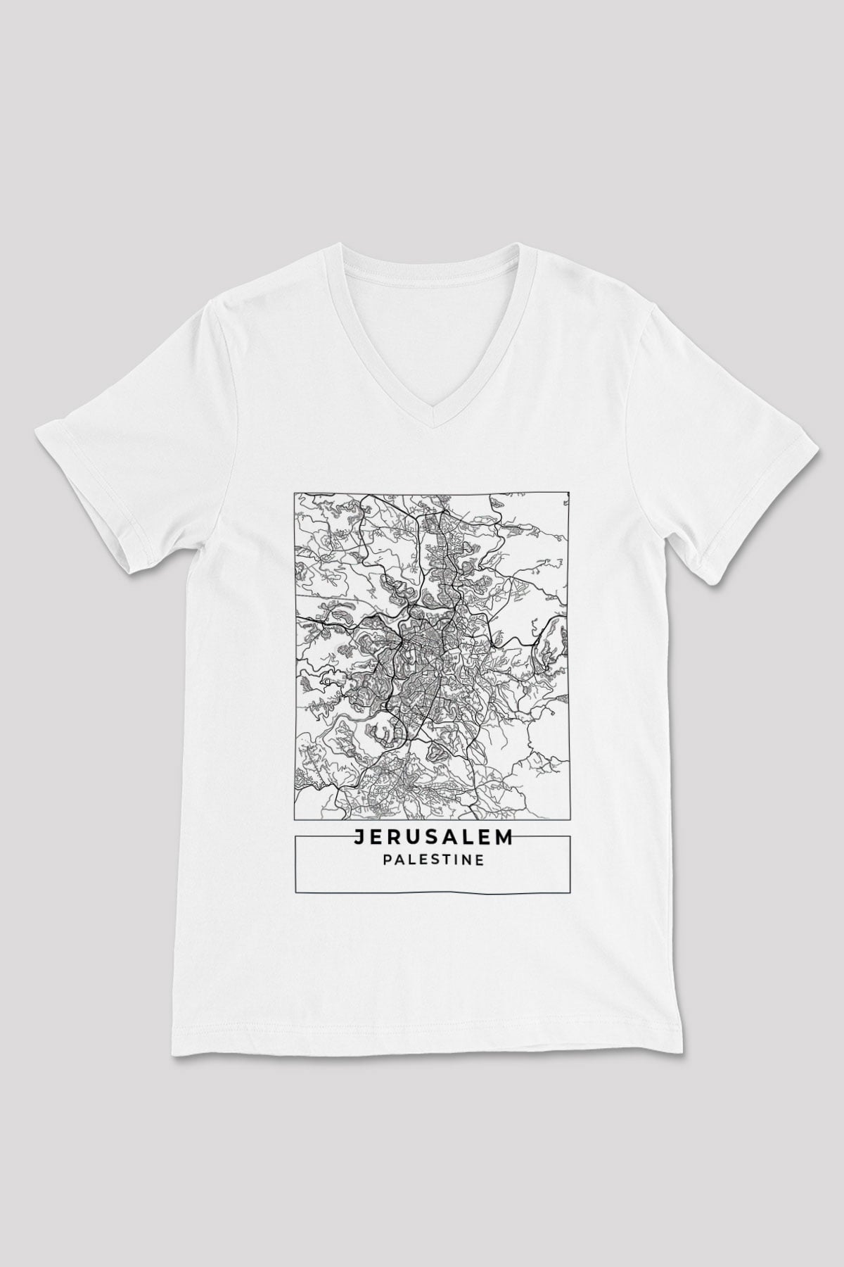 Filistin Baskılı Beyaz Unisex V Yaka Tişört - Tshirt