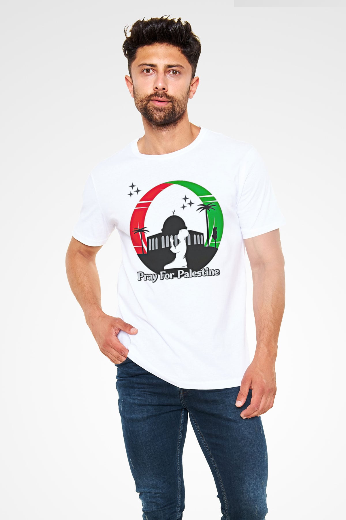 Filistin Baskılı Unisex Beyaz Tişört - Tshirt