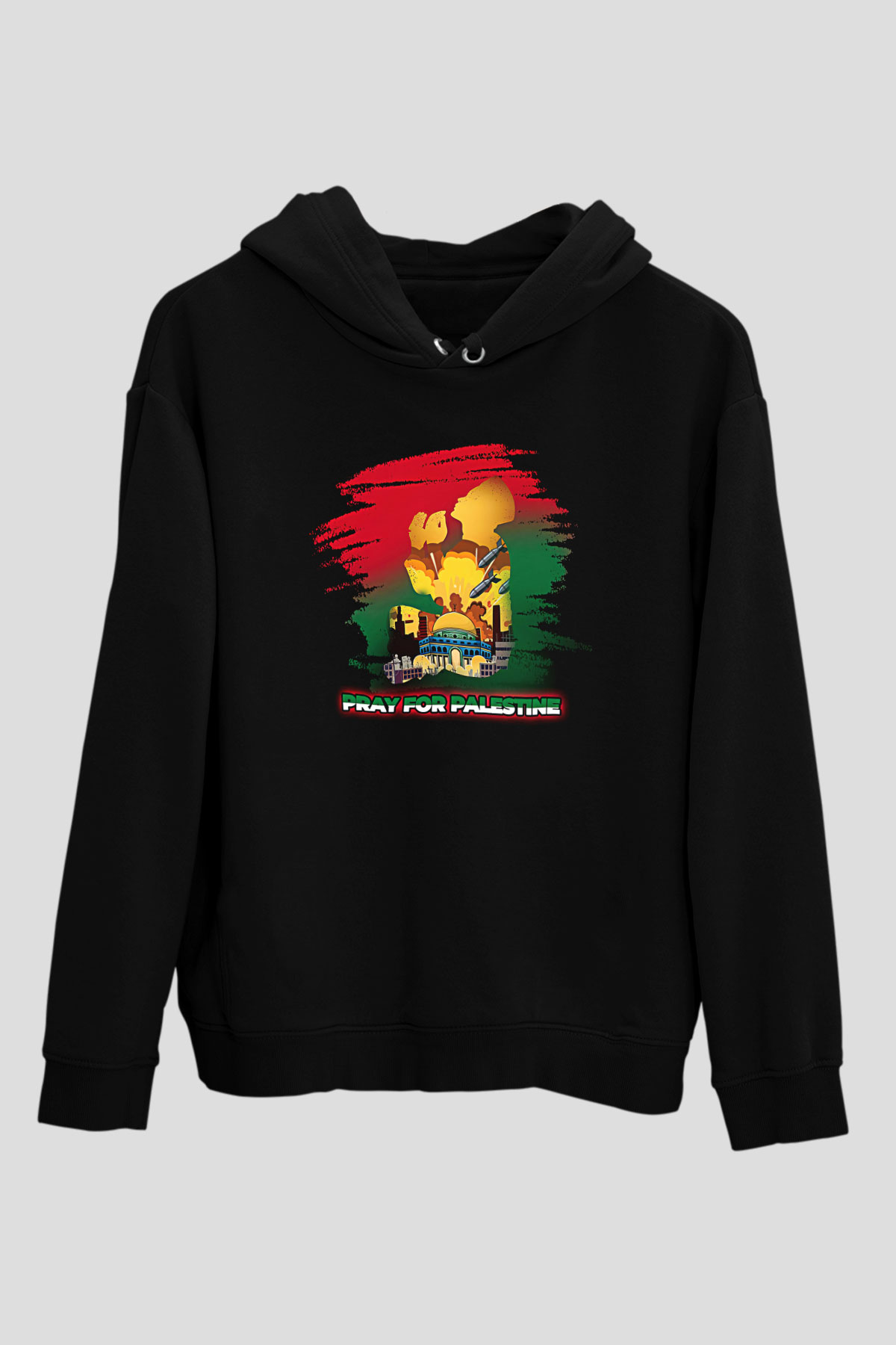 Filistin Baskılı Unisex Siyah Kapüşonlu Sweatshirt