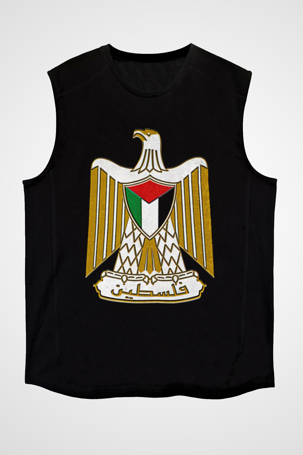 Filistin Baskılı Unisex Siyah Kolsuz Tişört - Tshirt