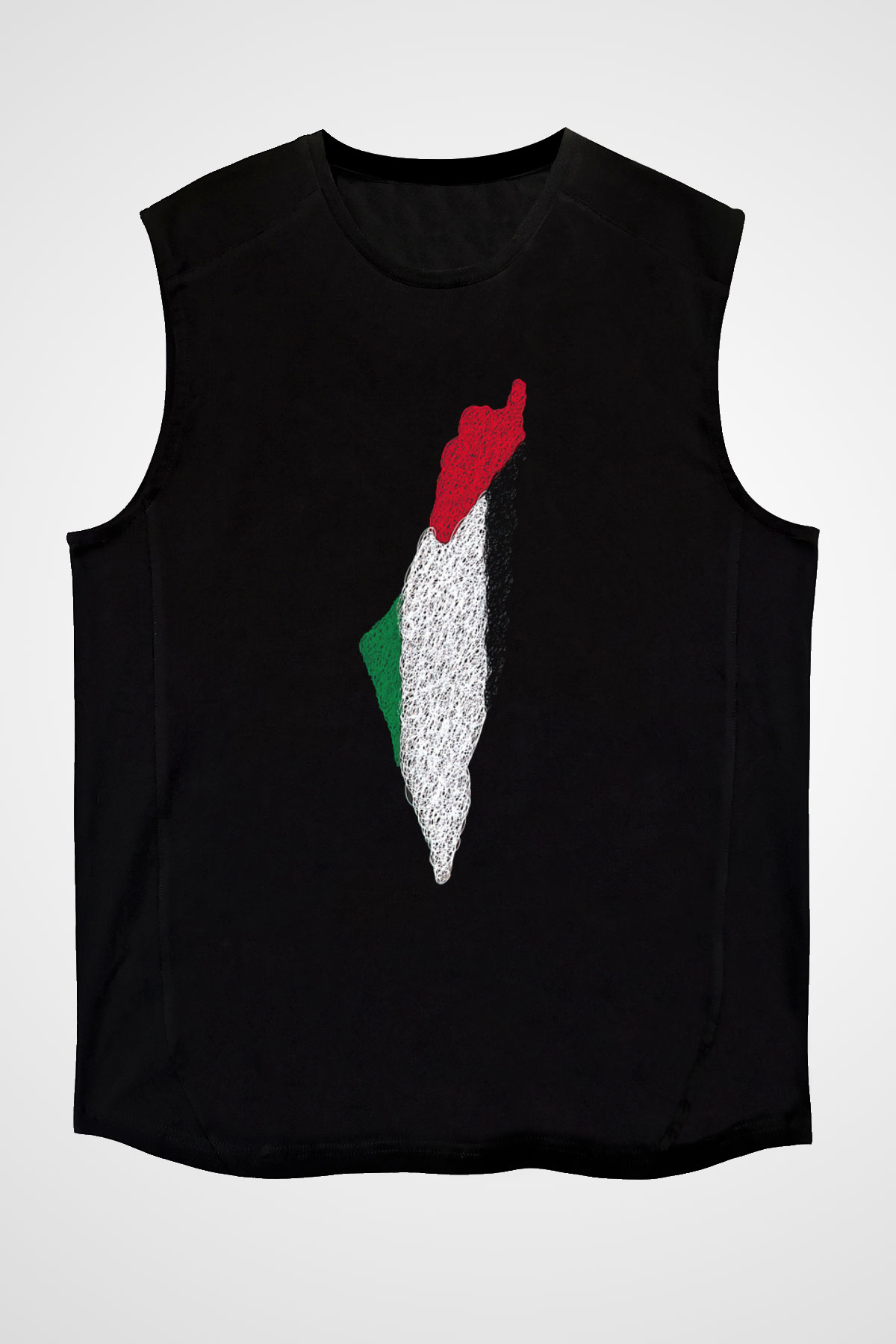 Filistin Baskılı Unisex Siyah Kolsuz Tişört - Tshirt