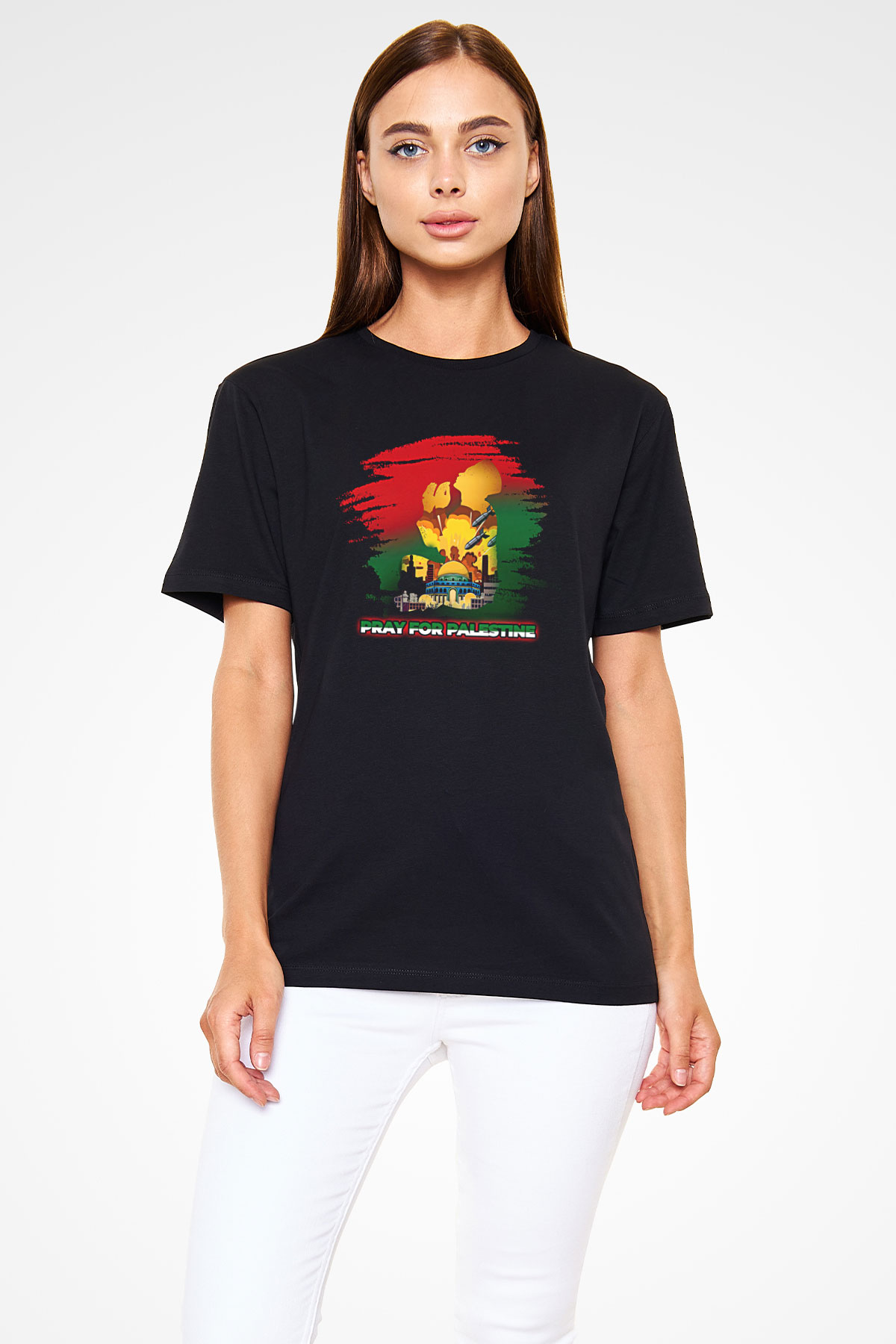 Filistin Baskılı Unisex Siyah Tişört - Tshirt