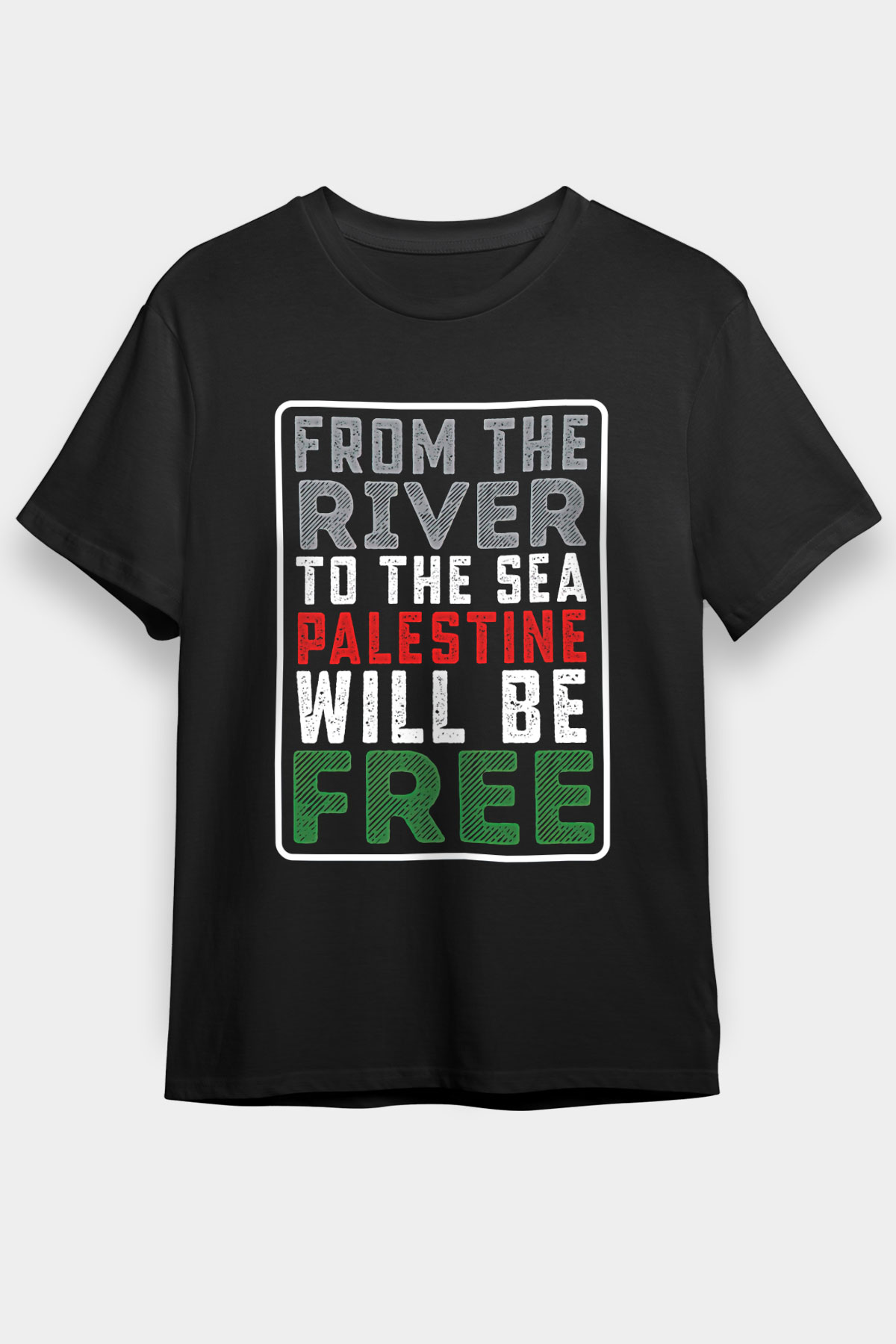 Filistin Baskılı Unisex Siyah Tişört - Tshirt