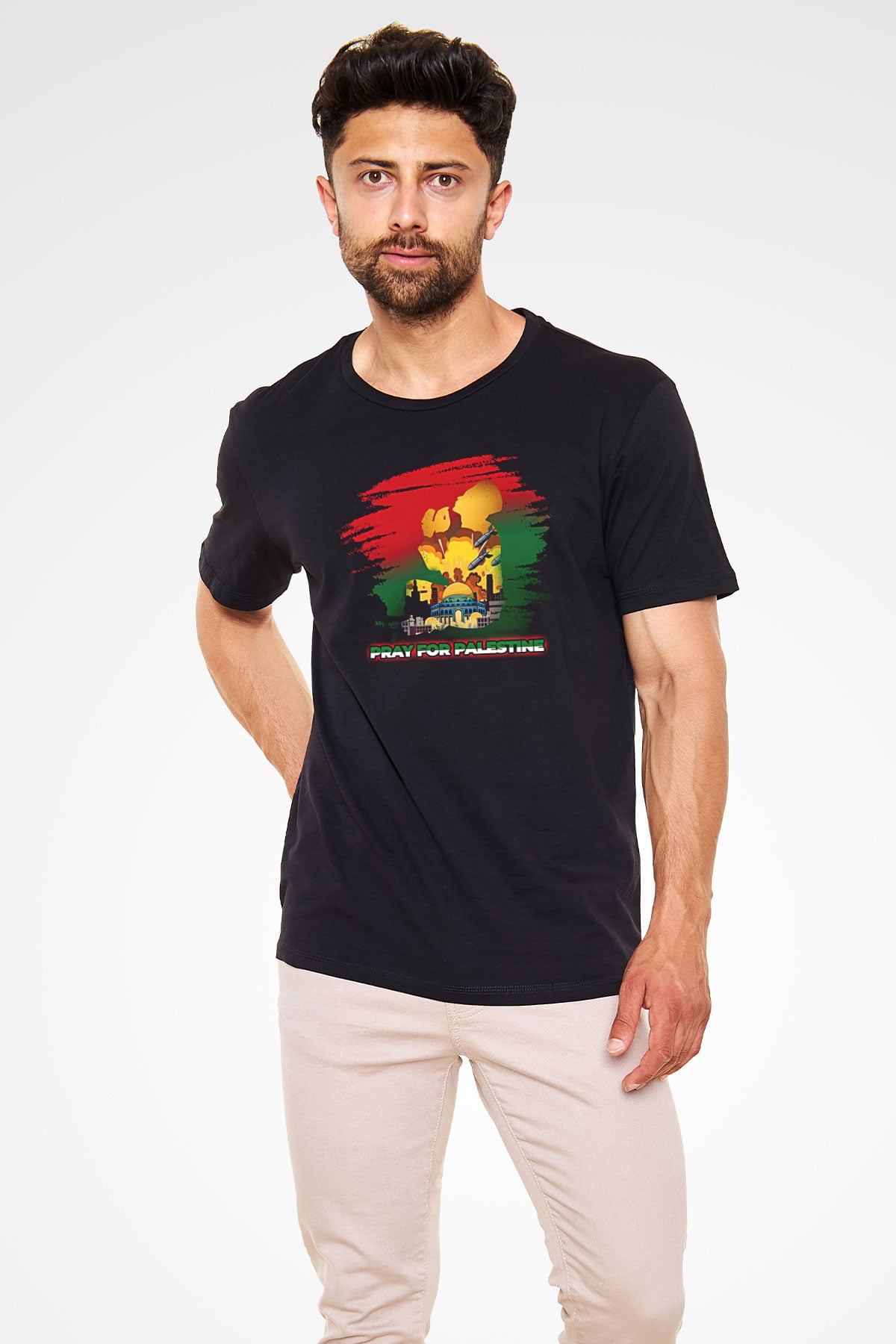 Filistin Baskılı Unisex Siyah Tişört - Tshirt