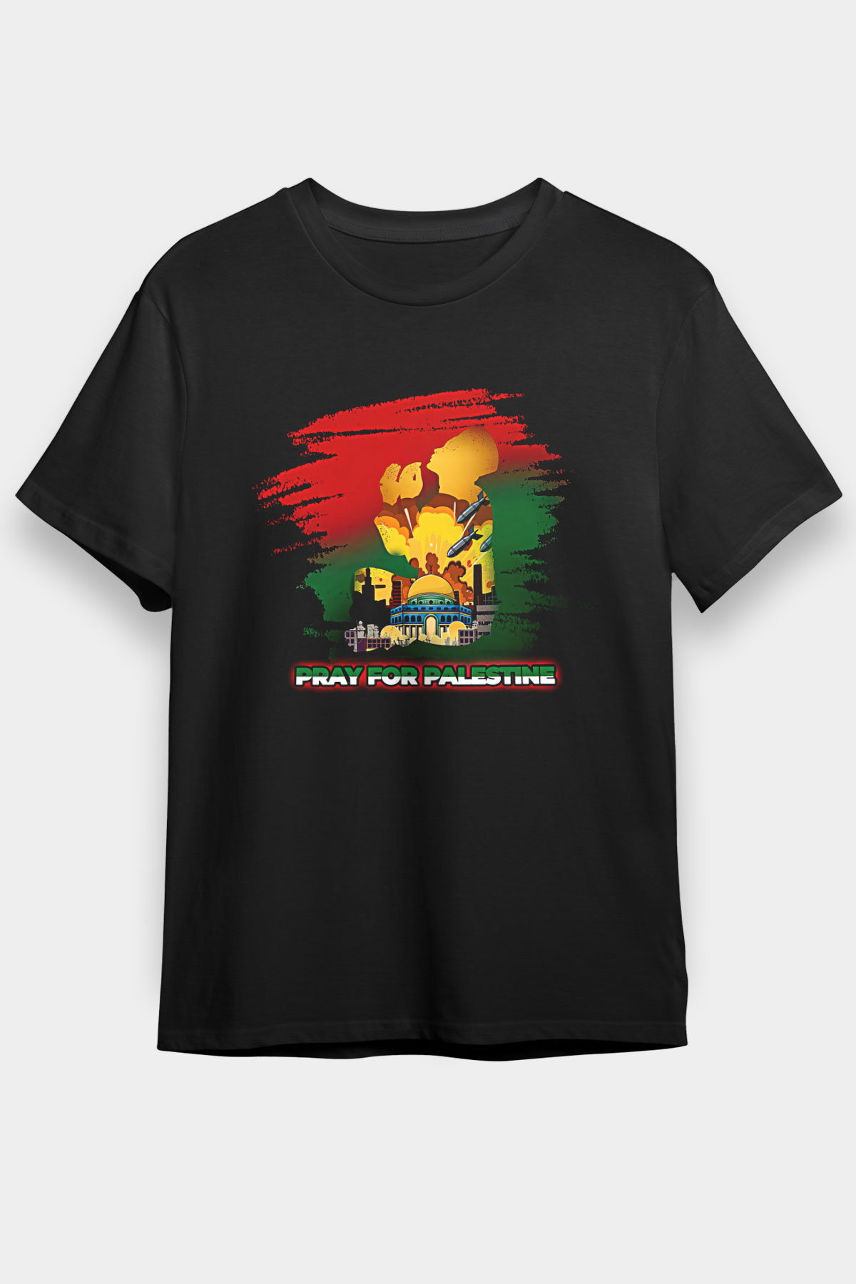 Filistin Baskılı Unisex Siyah Tişört - Tshirt