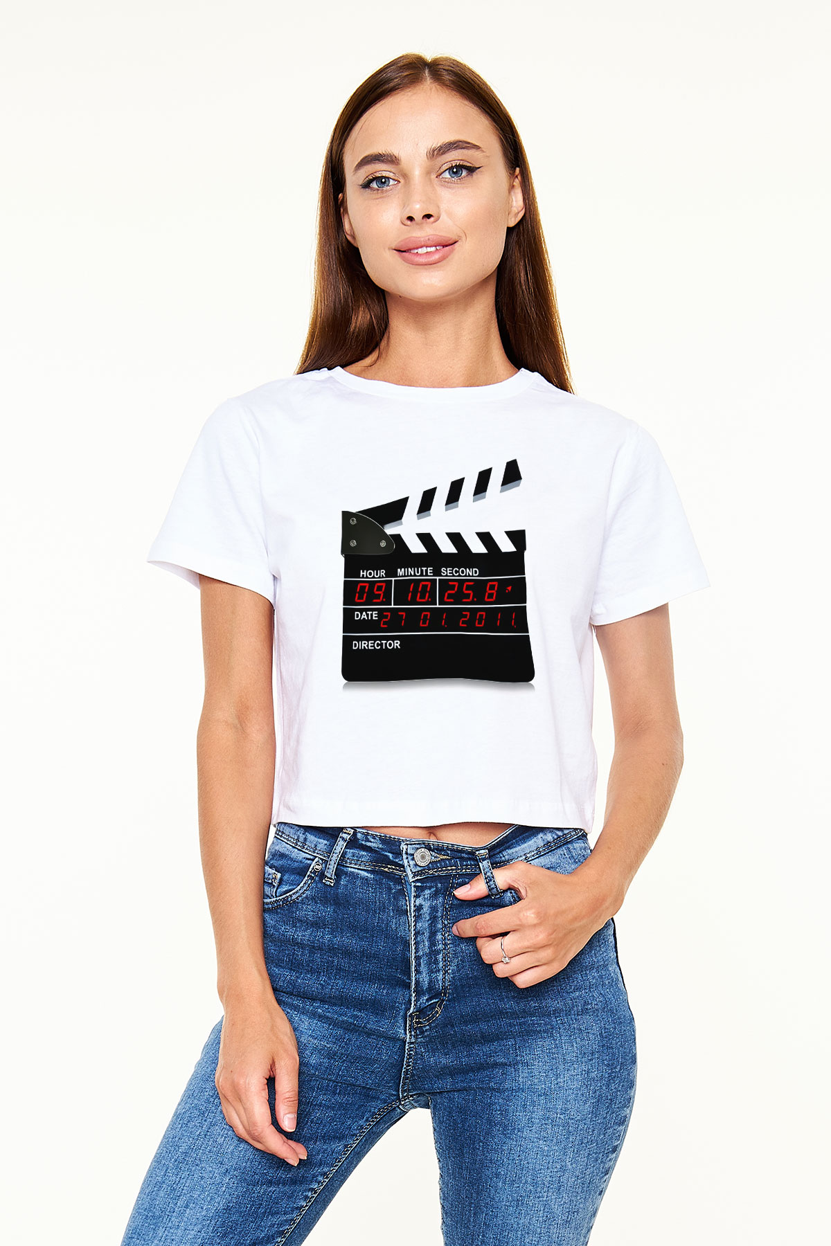 Film yönetmeni Beyaz Croptop Tişört