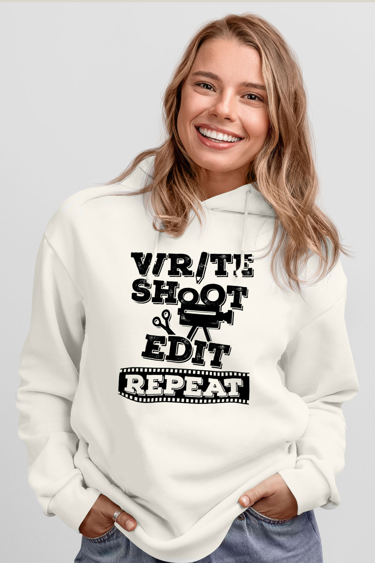 Film yönetmeni Beyaz Unisex Kapüşonlu Sweatshirt