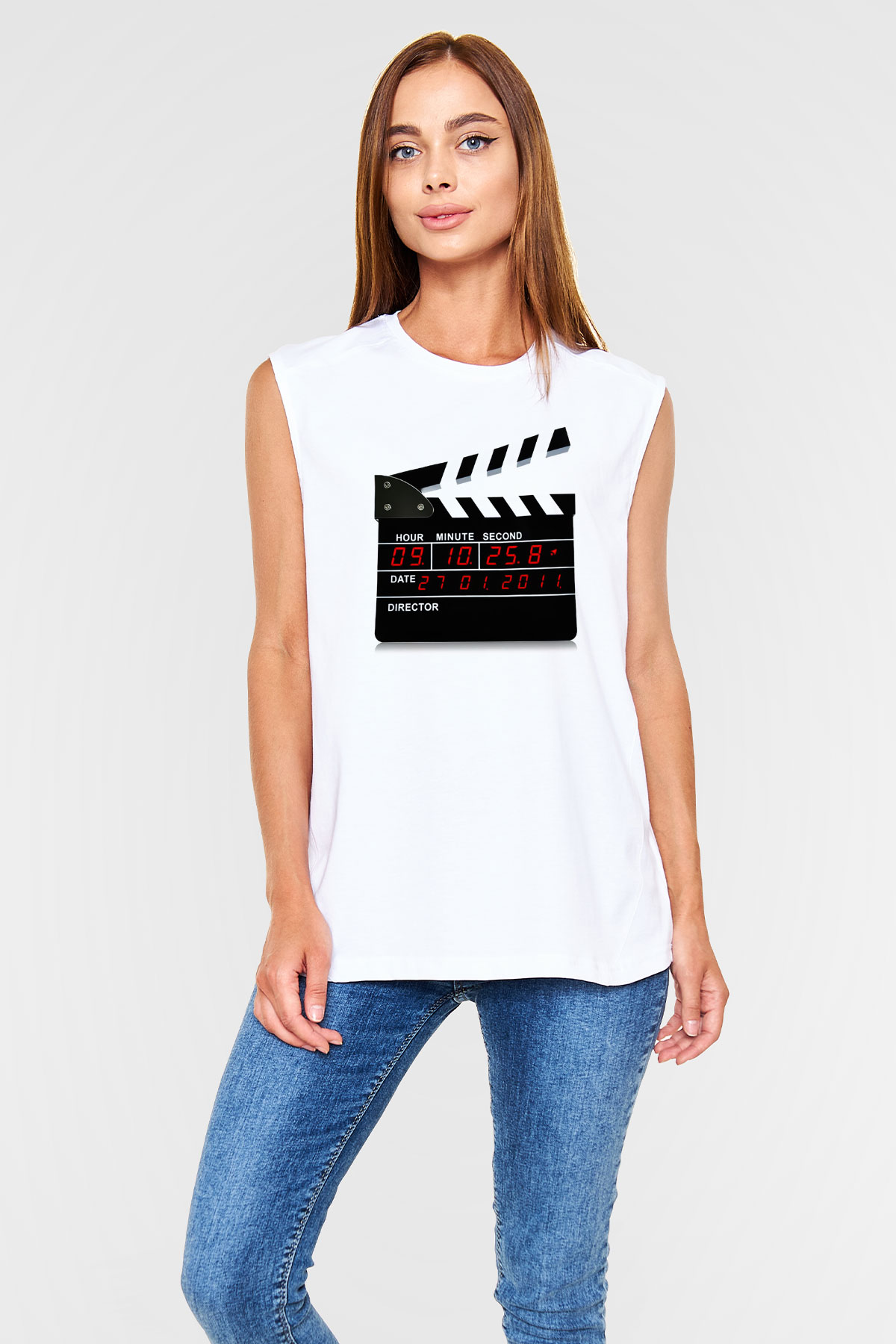Film yönetmeni Beyaz Unisex Kolsuz Tişört