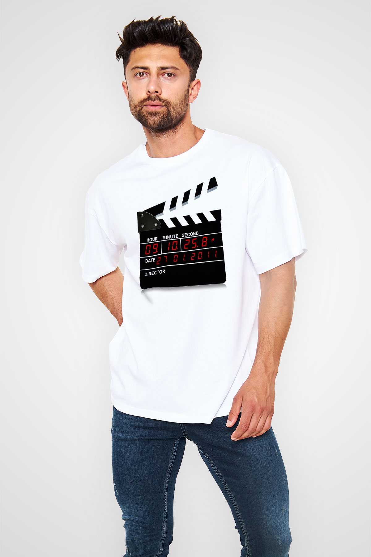 Film yönetmeni Beyaz Unisex Oversize Tişört T-Shirt
