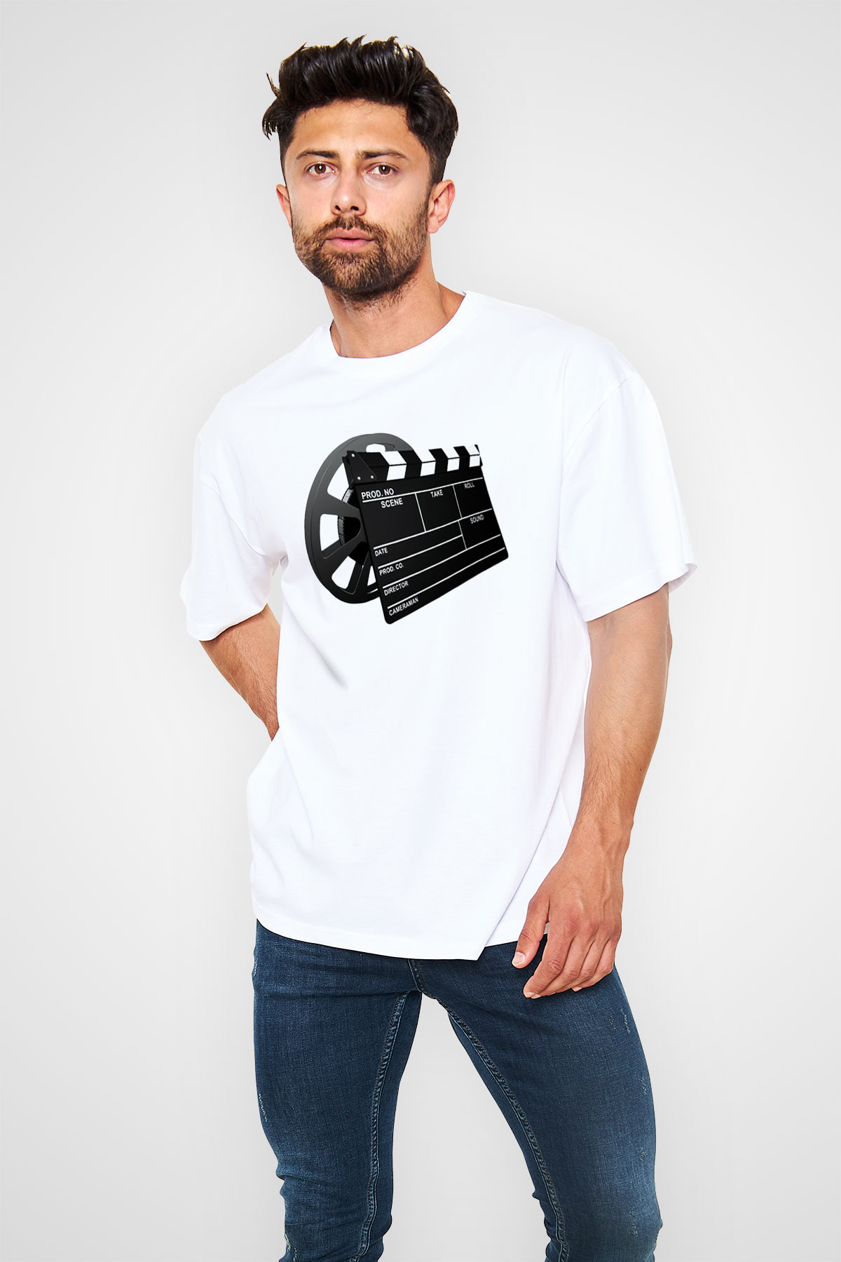 Film yönetmeni Beyaz Unisex Oversize Tişört T-Shirt