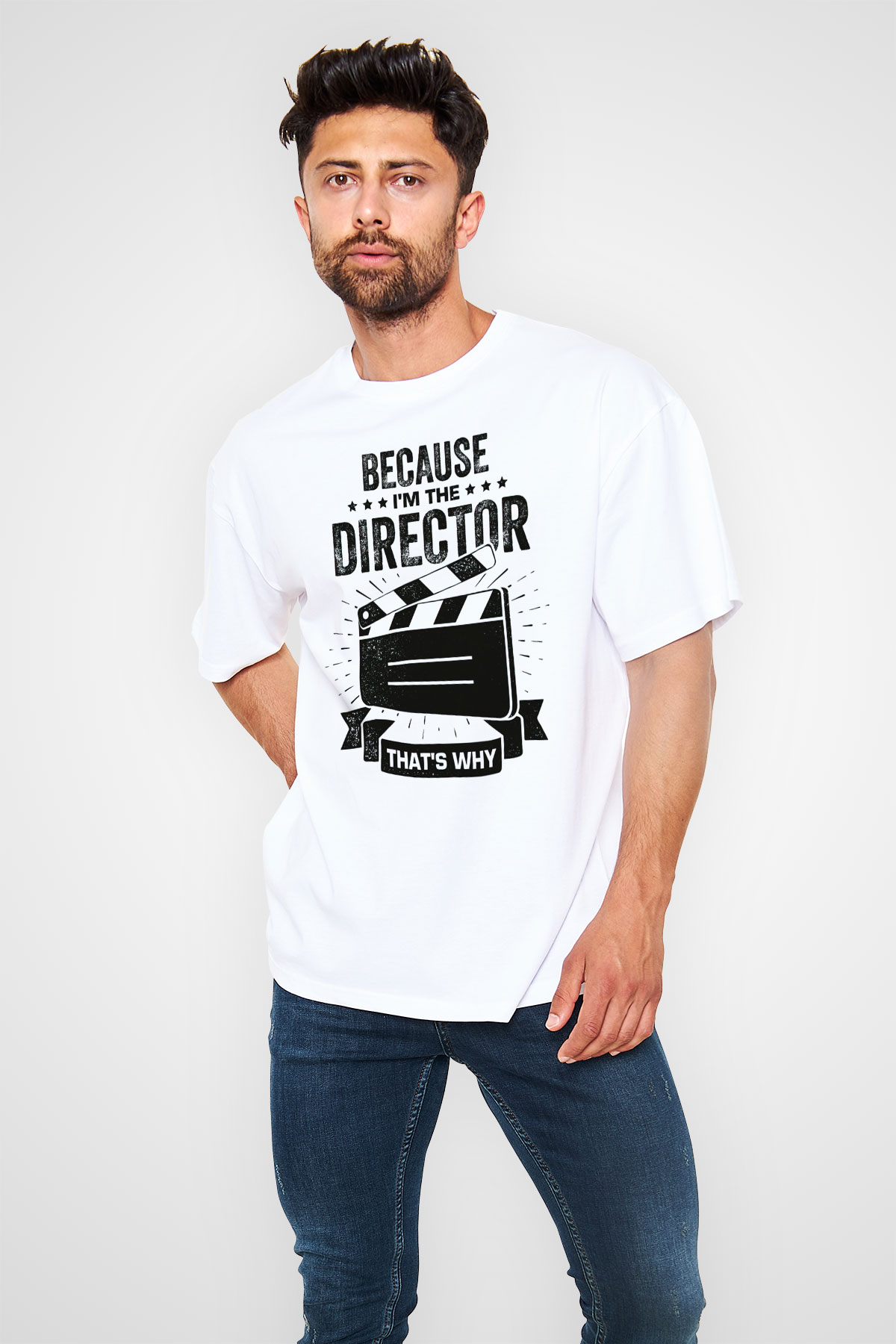 Film yönetmeni Beyaz Oversize Tişört Oversize T-shirt - TişörtFabrikası