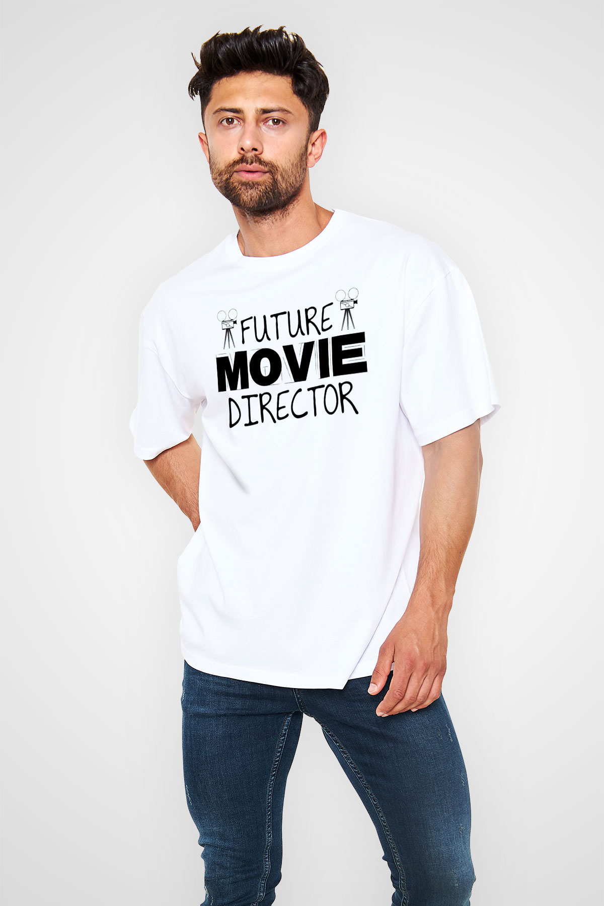 Film yönetmeni Beyaz Oversize Tişört Oversize T-shirt - TişörtFabrikası
