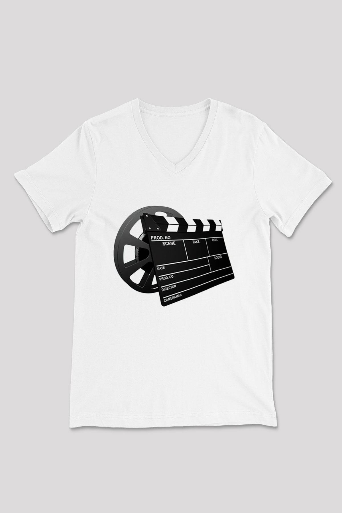 Film yönetmeni Beyaz Unisex V Yaka Tişört T-Shirt