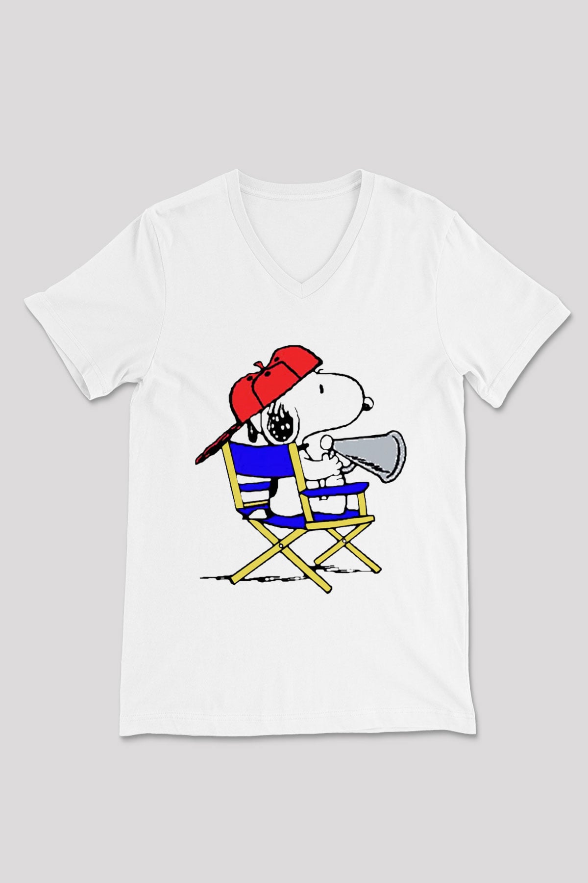 Film yönetmeni Beyaz Unisex V Yaka Tişört T-Shirt